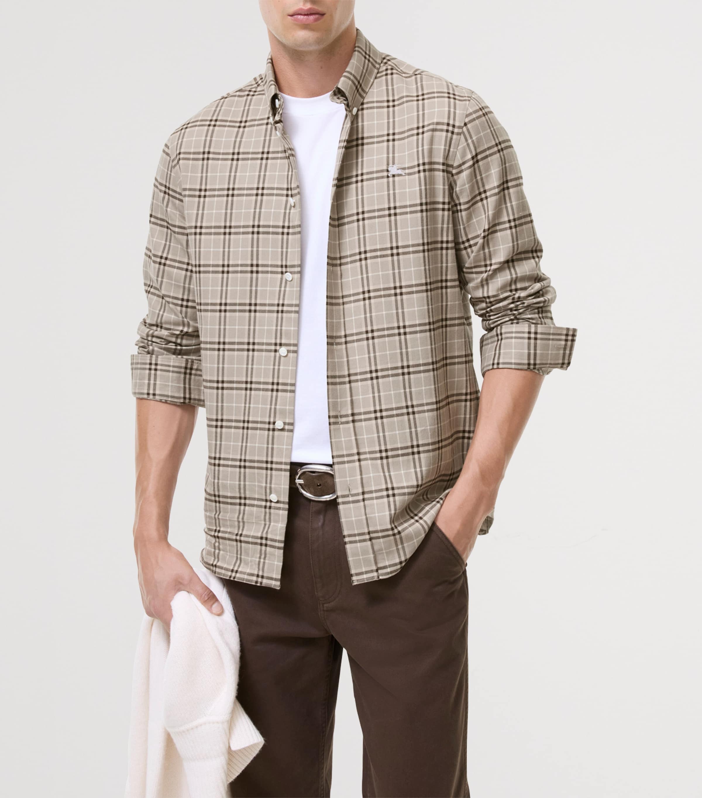 Burberry Mens Cotton Check Shirt Dove Grey Ip Check Image 2