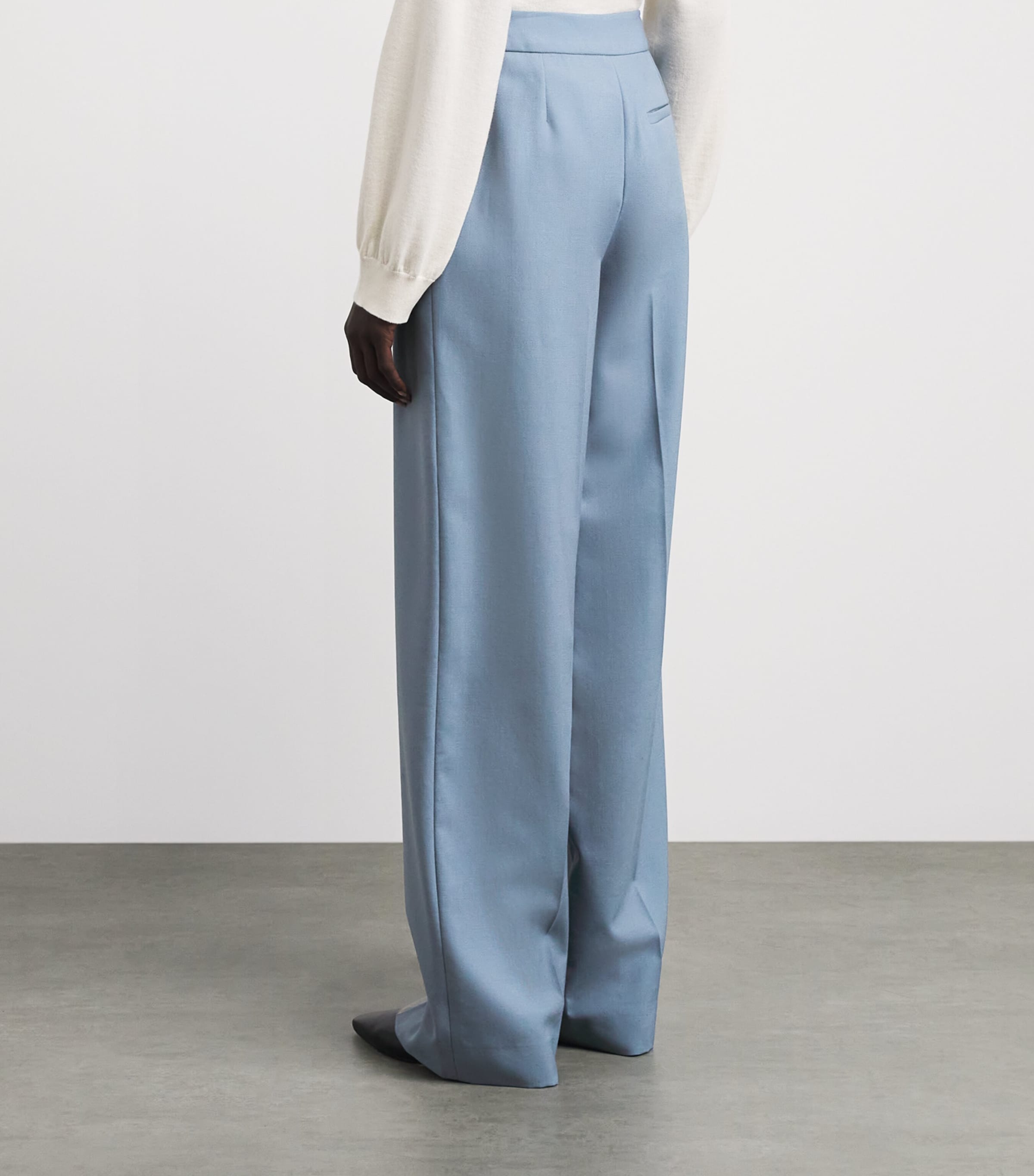 Laura Pitharas Womens Wool Wide-Leg Trousers Steel Blue Image 5