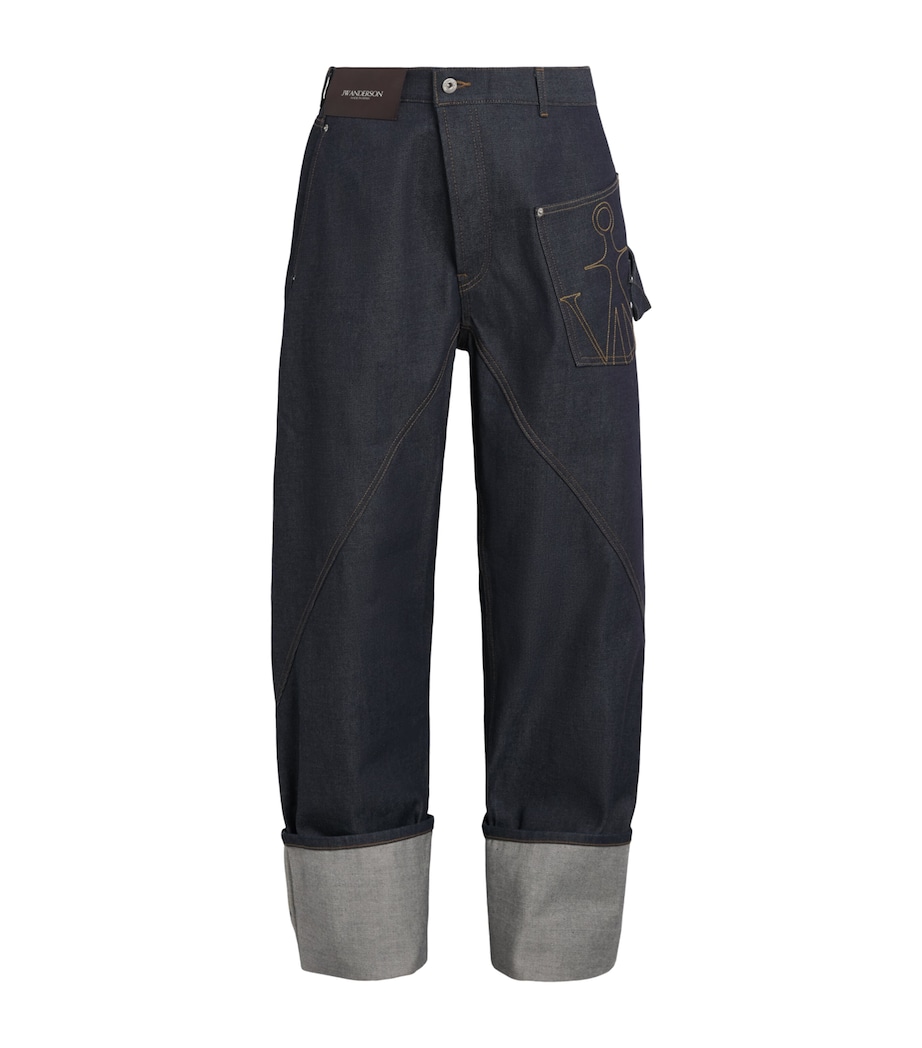 JW Anderson Mens Twisted Turn-Up Relaxed Jeans Indigo Image 1