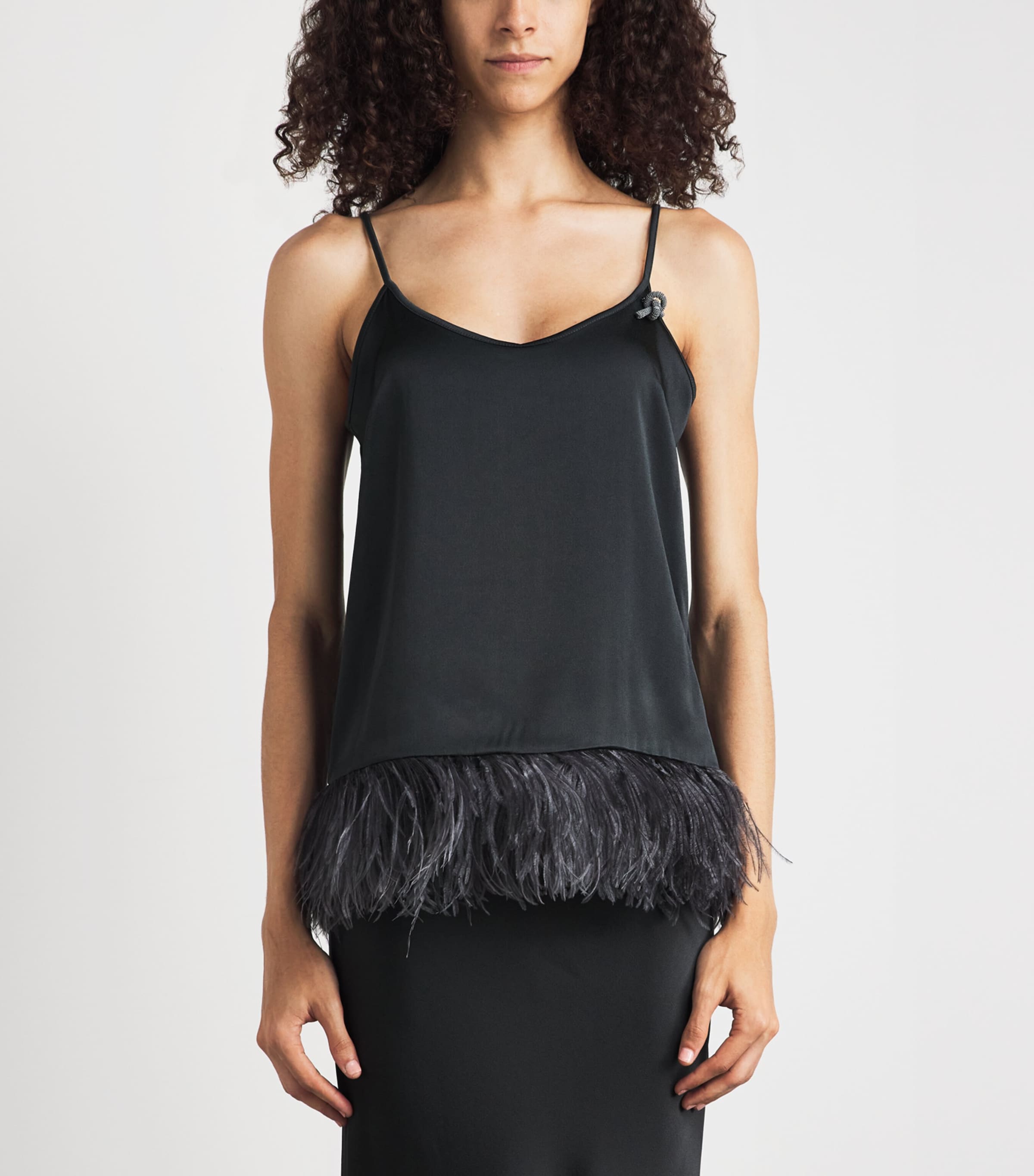 Fabiana Filippi Womens Satin Ostrich Feather-Trim Blouse Ardesia Image 4