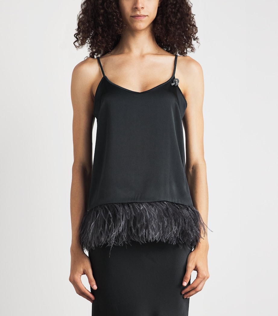 Fabiana Filippi Womens Satin Ostrich Feather-Trim Blouse Ardesia Image 4