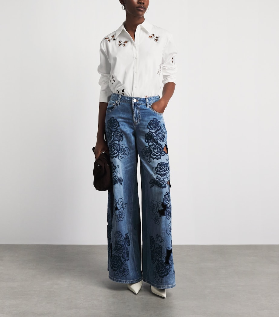 Alice+Olivia Womens Embellished Finely Shirt Off Wht/slv Crs Image 2