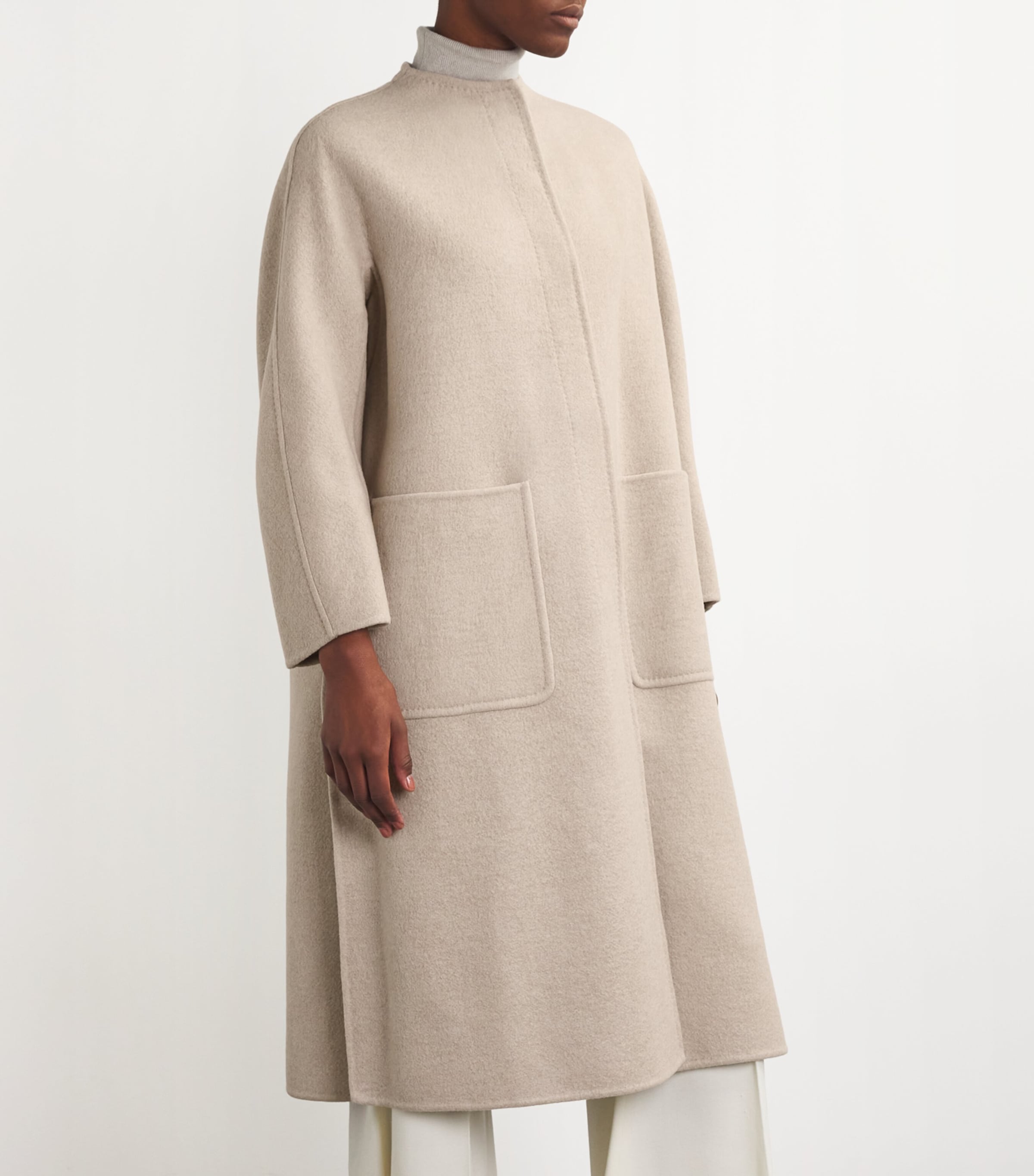 Max Mara Womens Cashmere Collarless Coat Beige Image 3