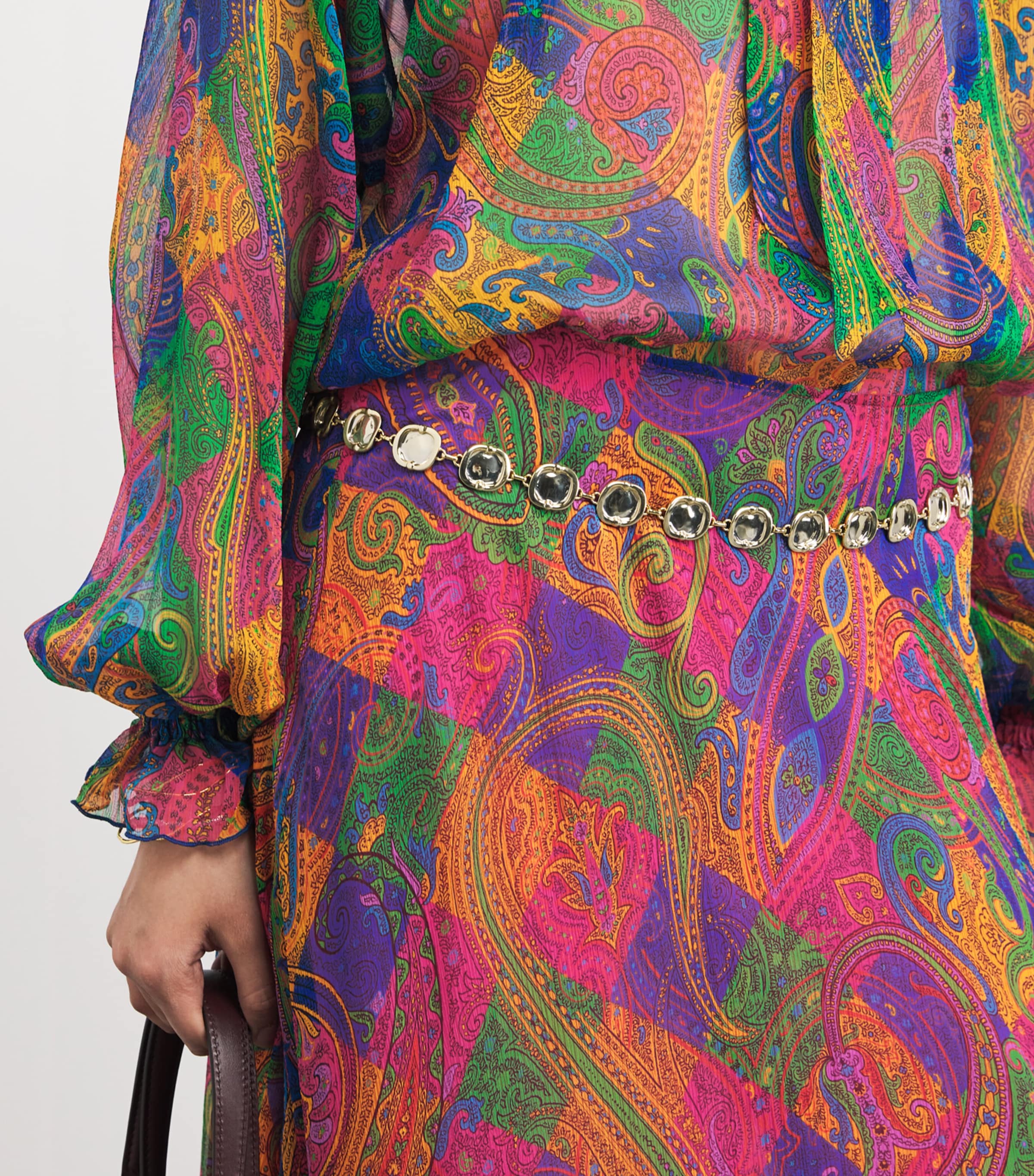 Silk Geometric Paisley-Motif Midi Skirt X0854 Image 6