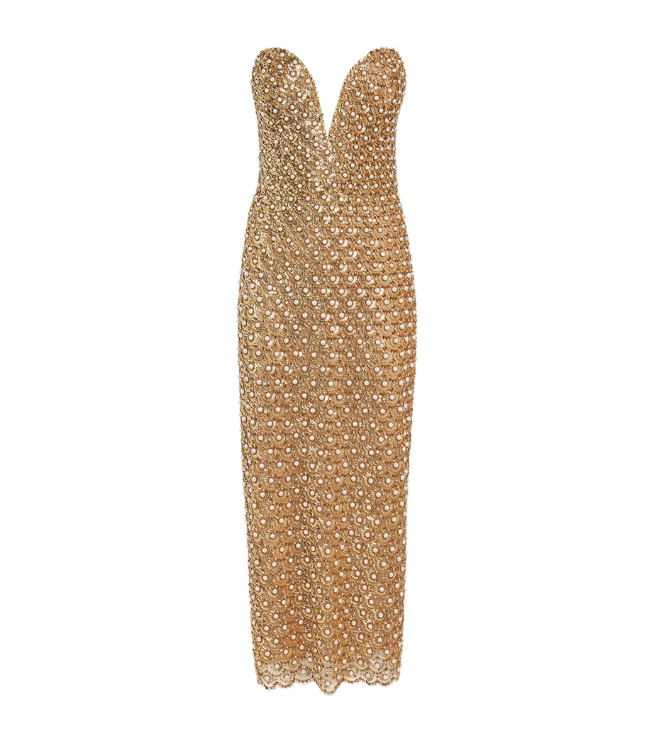 Carolina Herrera Womens Embellished V-Neck Gown Gold Image 1