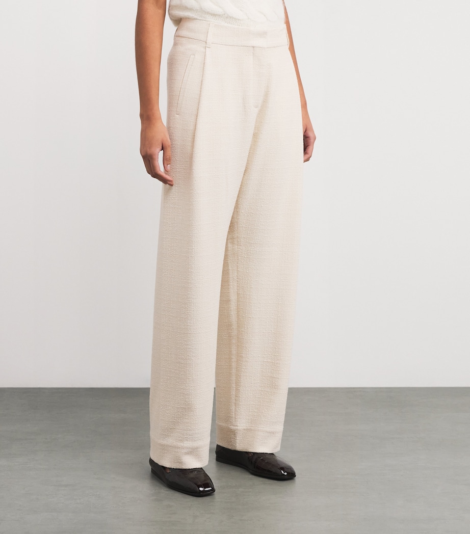 Bouclé Pleated Tapered Trousers IVORY Image 3