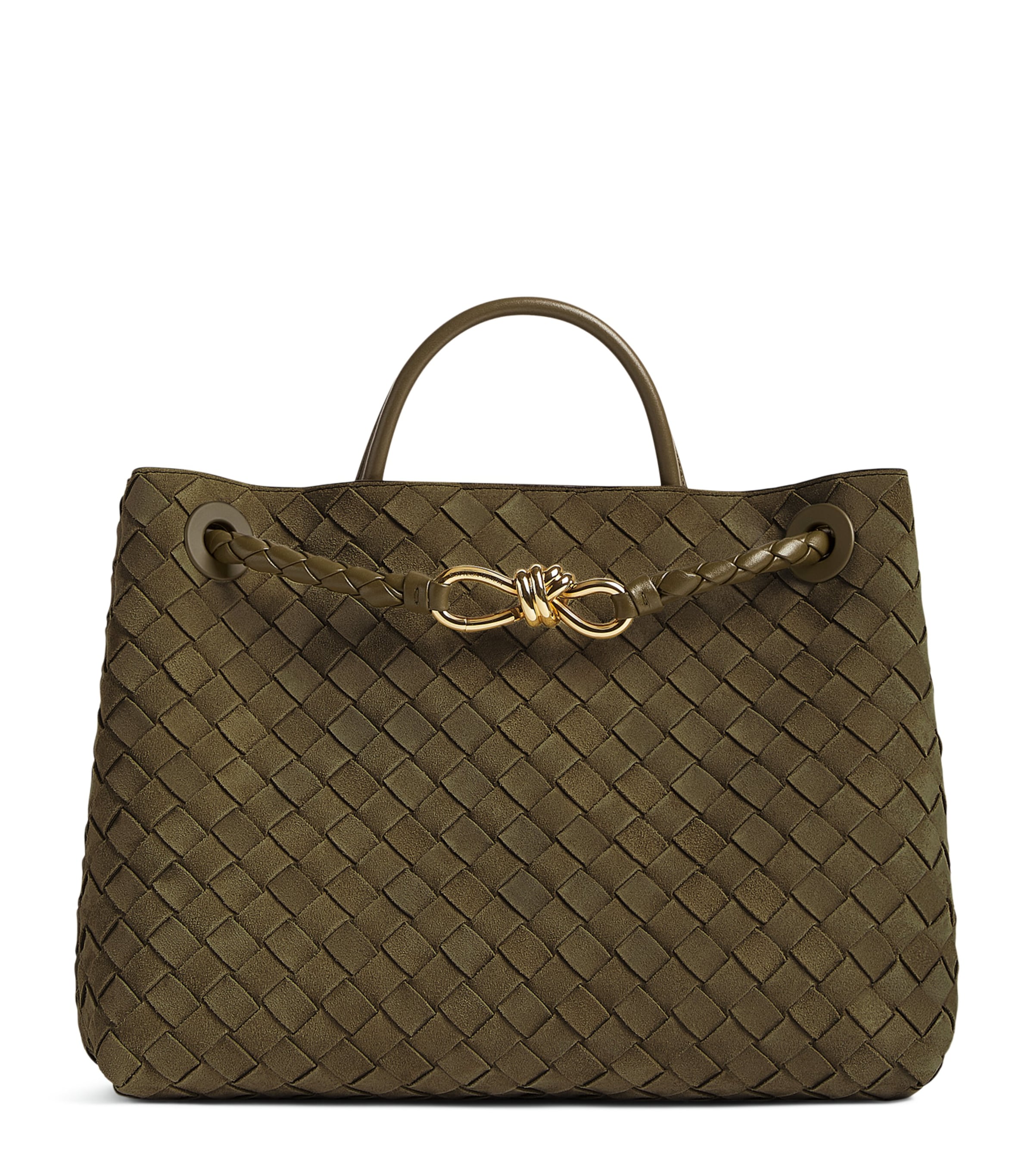 Bottega Veneta Suede Andiamo Top-handle Bag In Gray