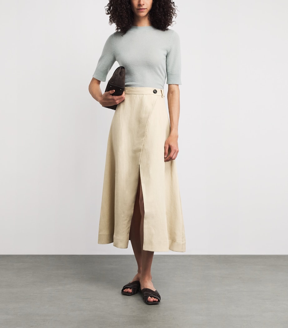 Le Kasha Womens Linen Raqi Crossover Midi Skirt Beige Image 2