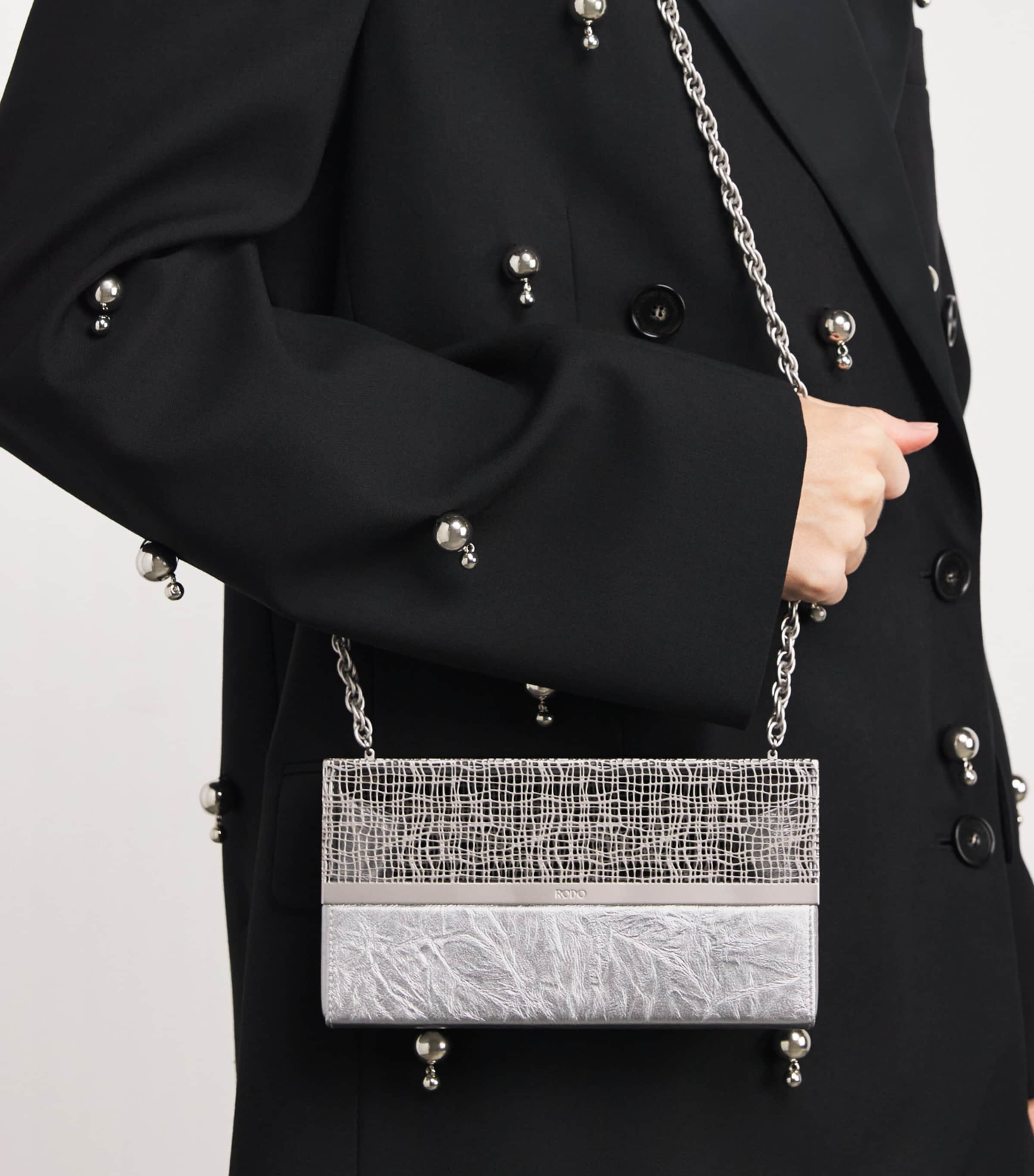 Leather Caged Clutch Bag 0323 SILVER Image 2