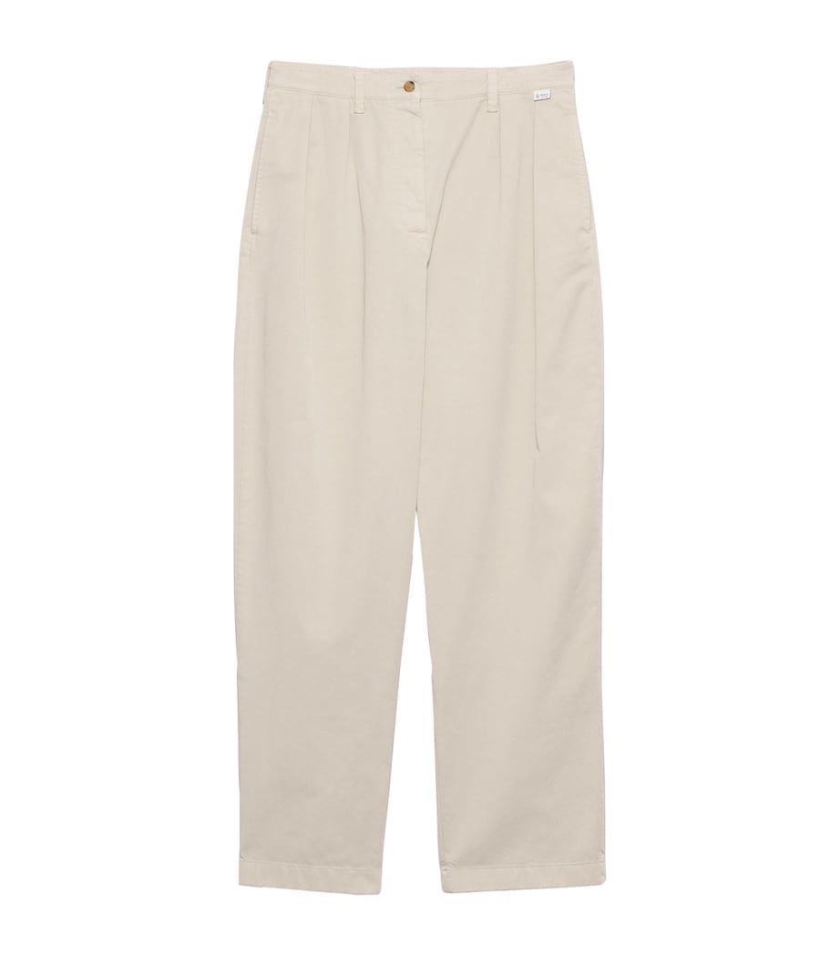 Prada Womens Cotton Gabardine Wide-Leg Trousers Neutral Image 1