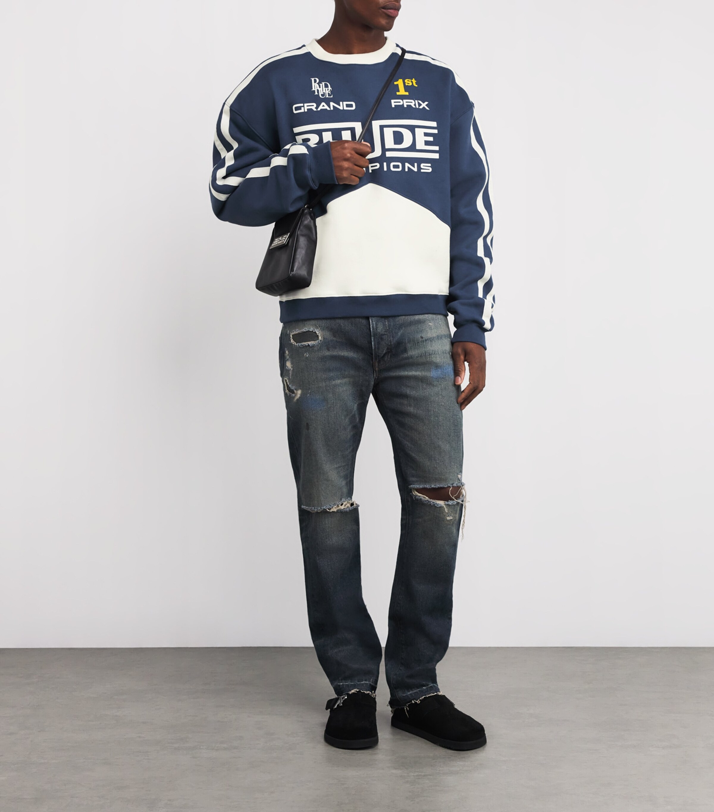Rhude Mens Cotton Champions Sweatshirt Navy/vtg White Image 2