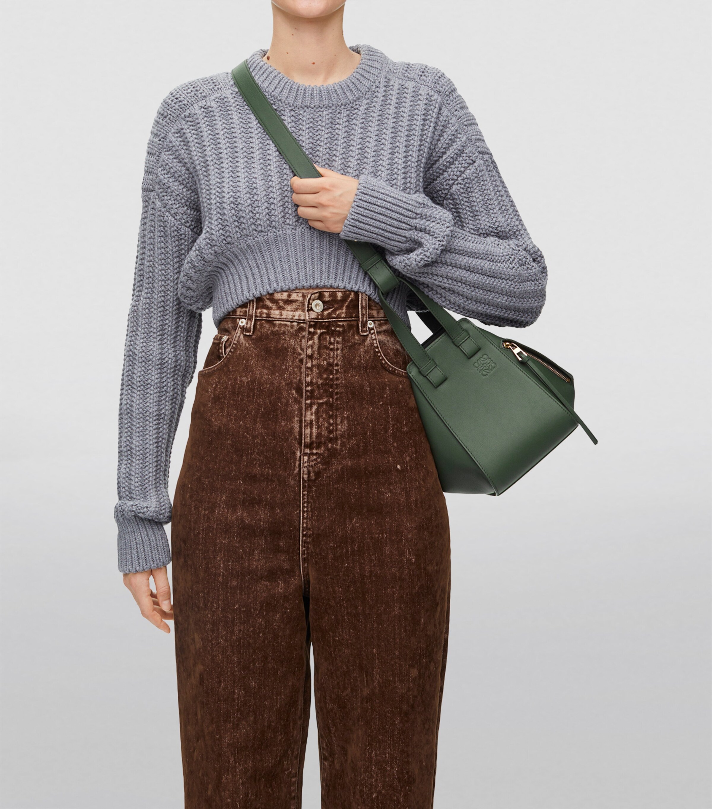 Leather Hammock Top-Handle Bag BOTTLE GREEN Image 10