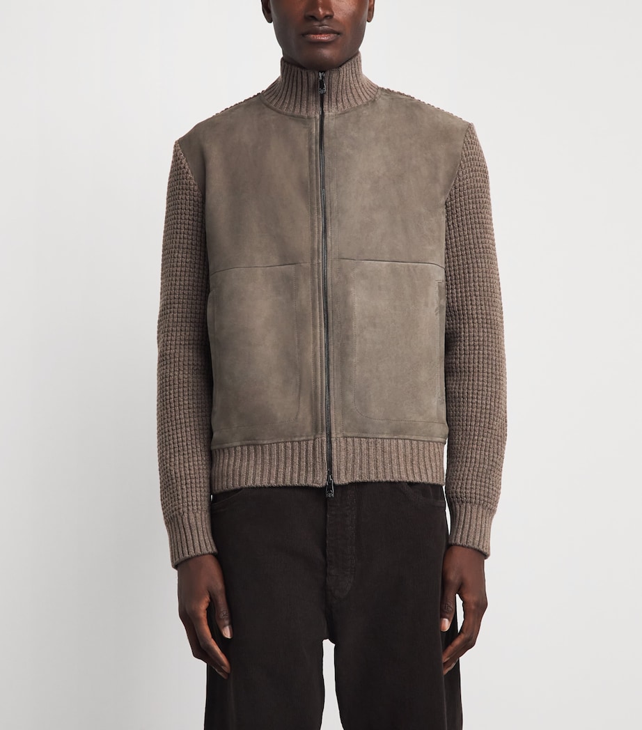 Corneliani Mens Wool-Suede Hybrid Jacket Brick Brown Image 4