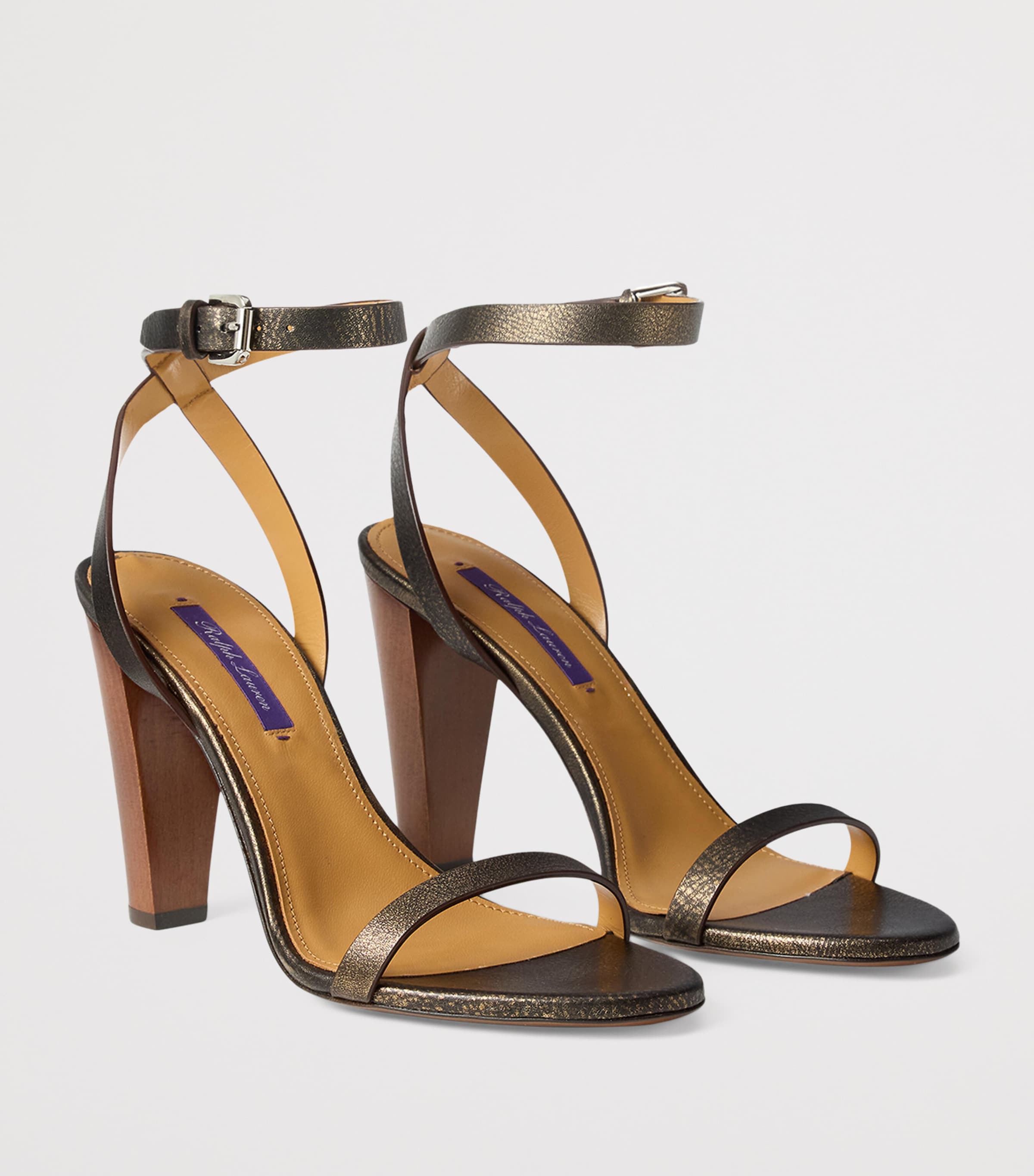 Ralph Lauren Collection Leather Graison Heeled Sandals 95 Bronze Image 2