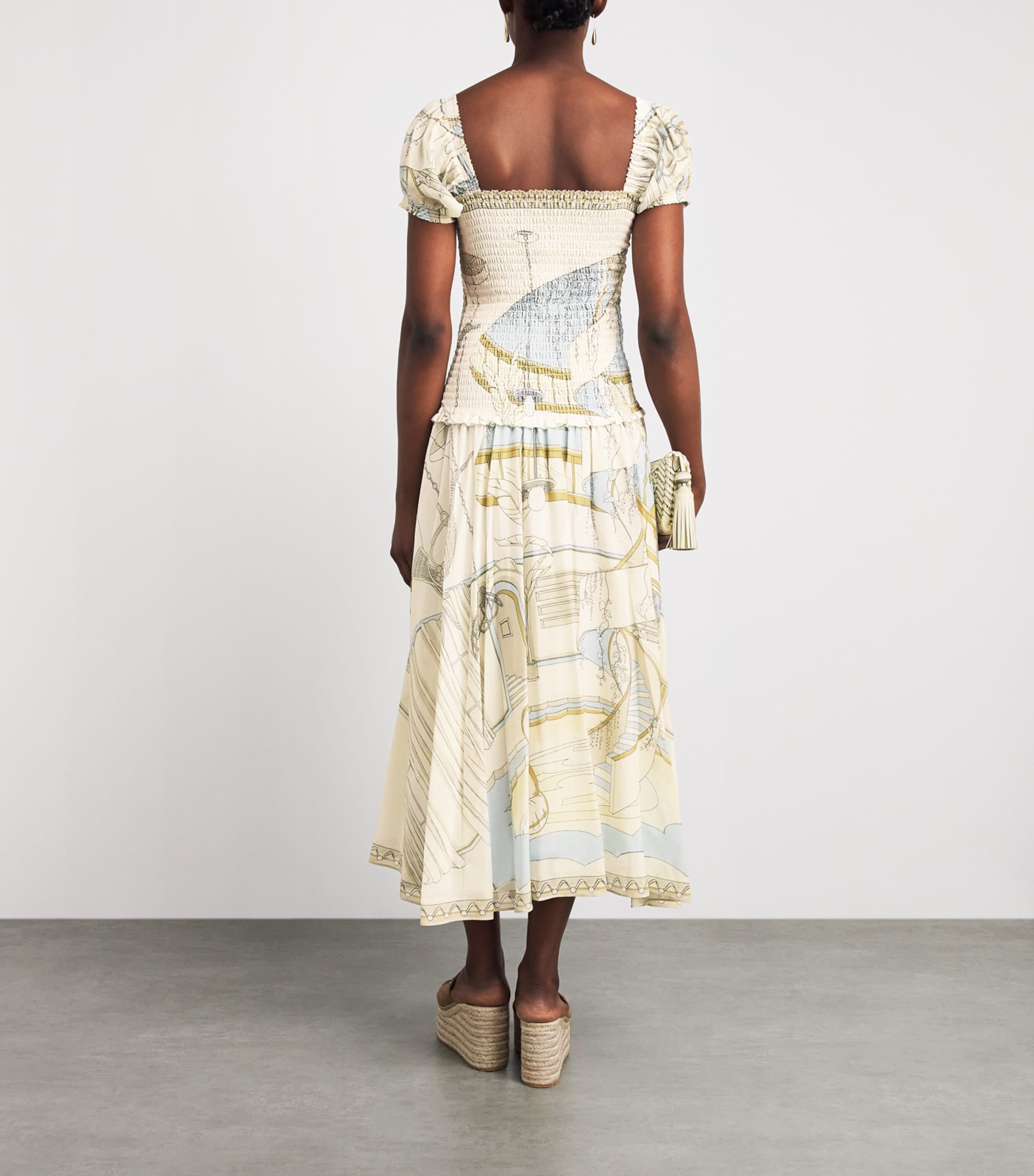 Tory Burch Womens Silk-Cotton Print Midi Dress The Pool Beige Image 4