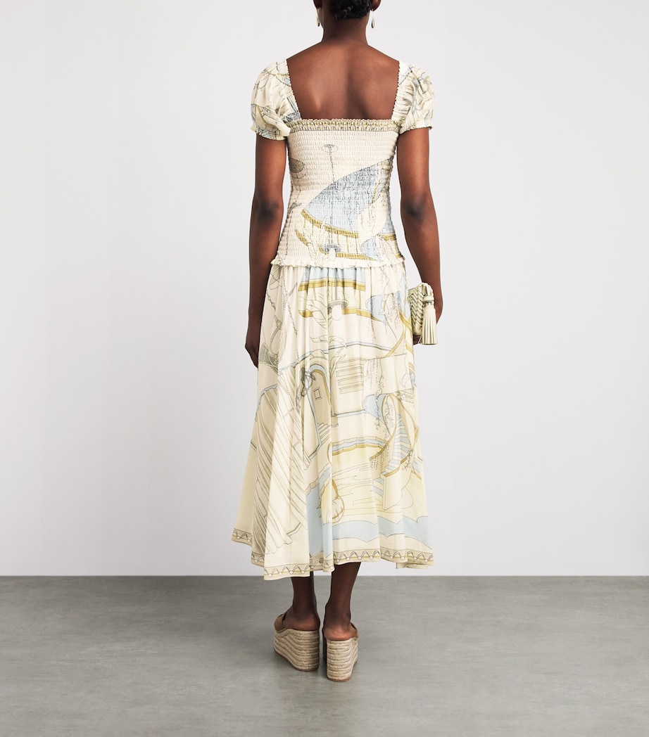 Tory Burch Womens Silk-Cotton Print Midi Dress The Pool Beige Image 4