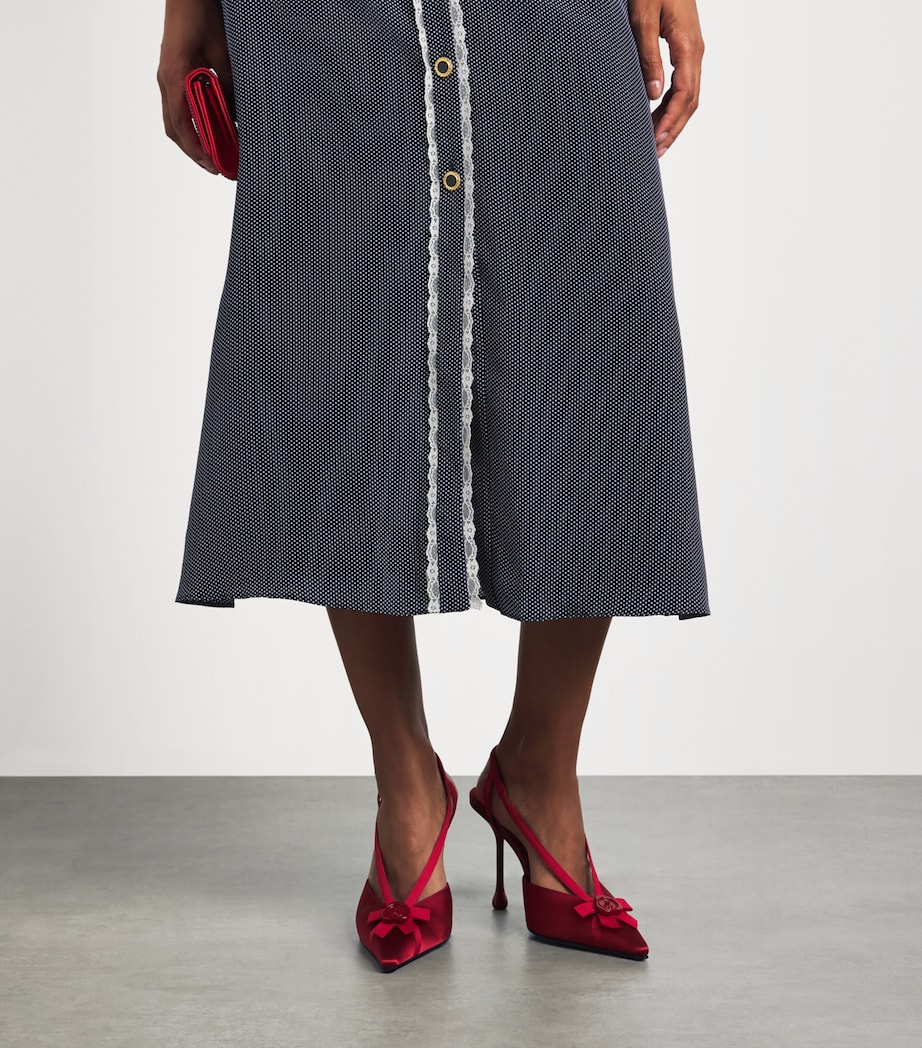 Alessandra Rich Womens Silk Printed Midi Dress Navy Blue White Image 5