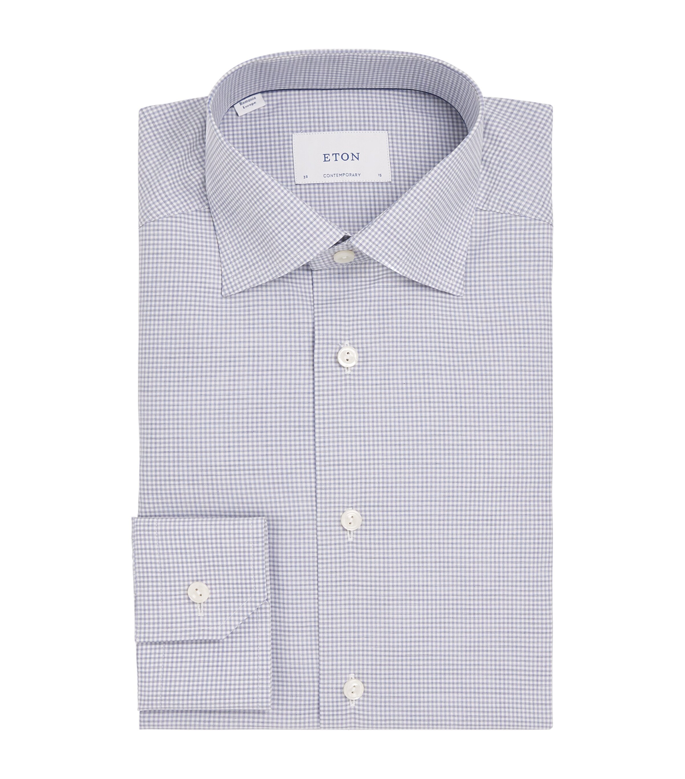 Eton Mens Cotton Fine Twill Check Shirt Light Purple Image 1
