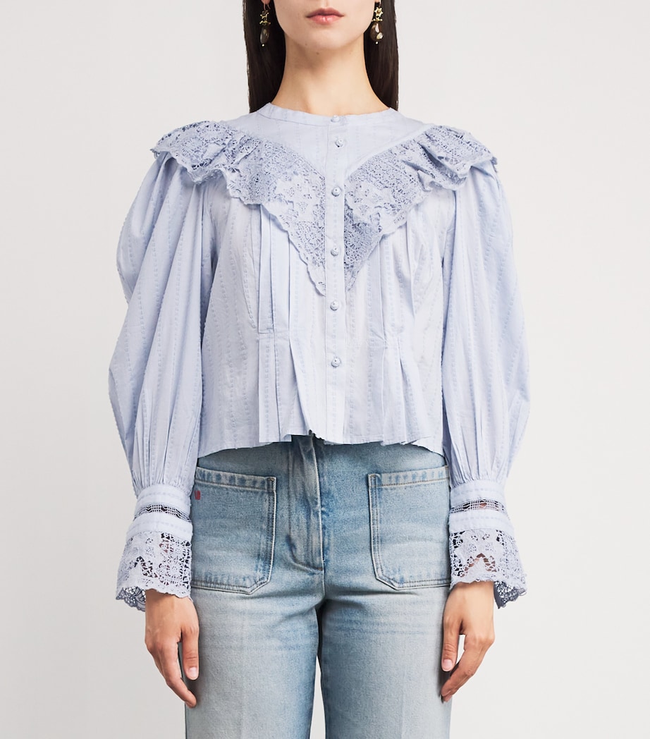 Cotton Lace-Trim Esther Blouse CELESTE Image 3