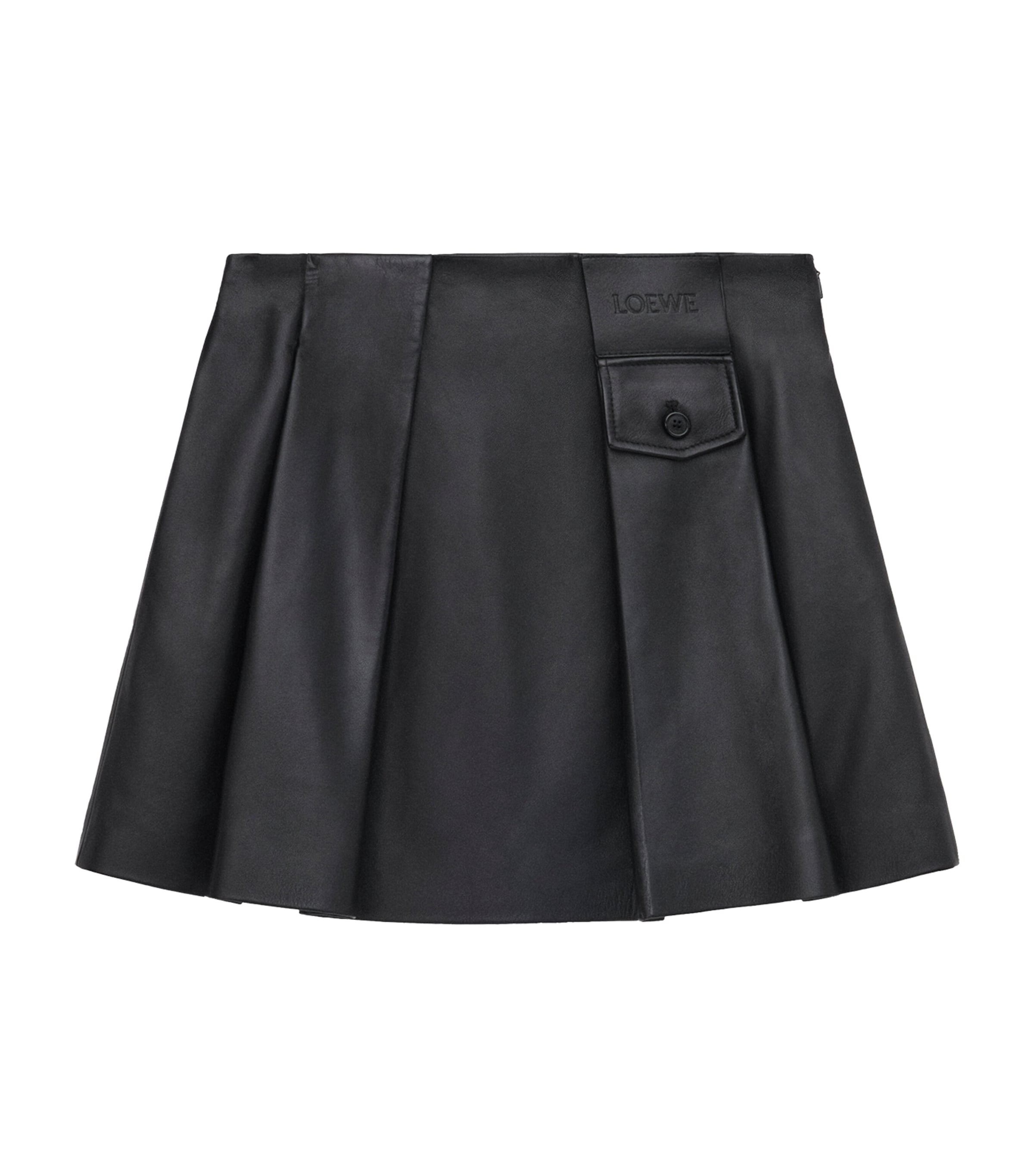 Lambskin Pleated Mini Skirt BLACK Image 1