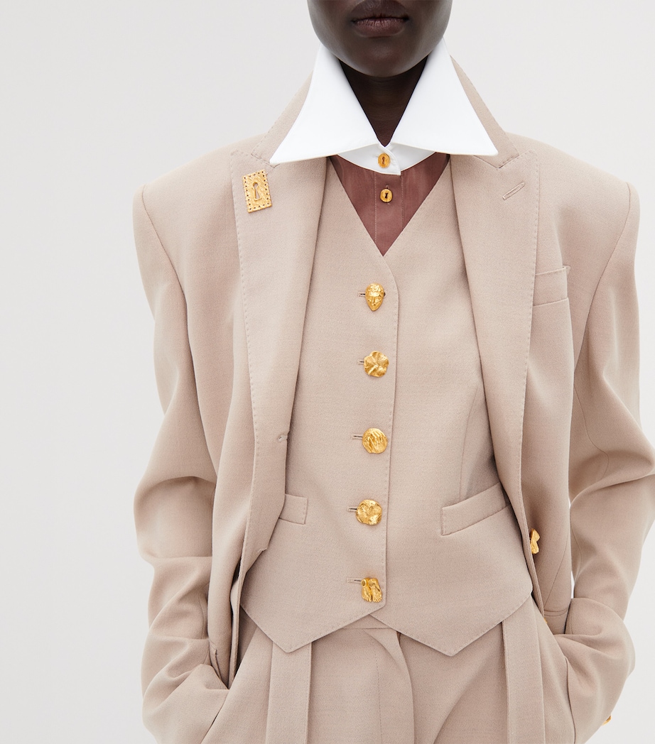 Schiaparelli Womens Wool-Blend Bijoux Waistcoat Beige Image 2