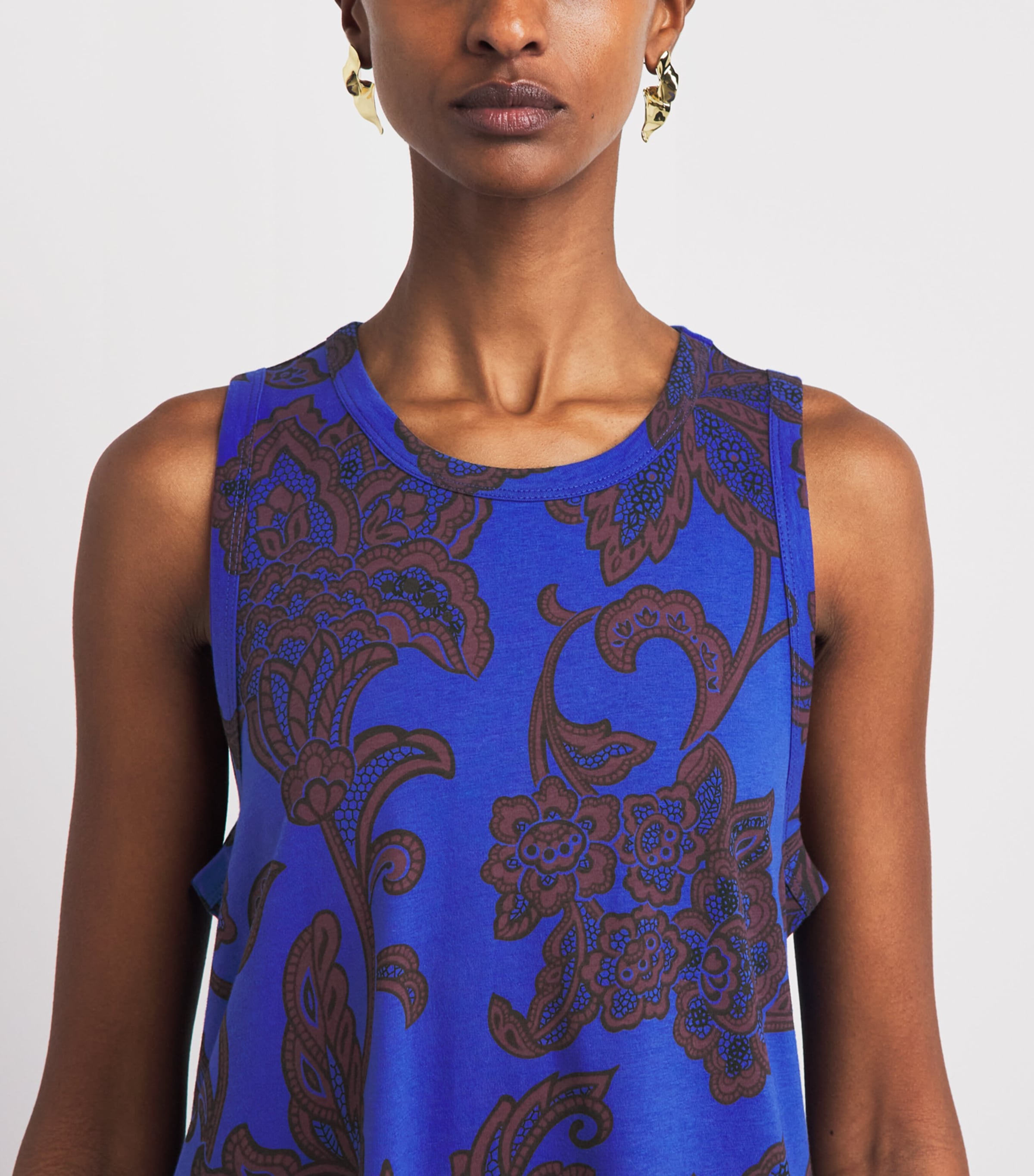 ME+EM Womens Organic Cotton Floral Swing Maxi Dress Blue Multi Image 3