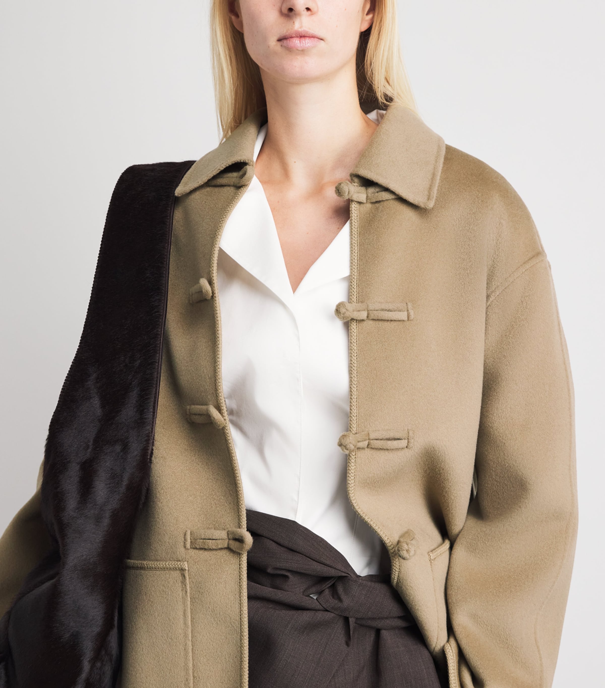 Róhe Womens Wool Double-Faced Coat Desert Brown Image 3