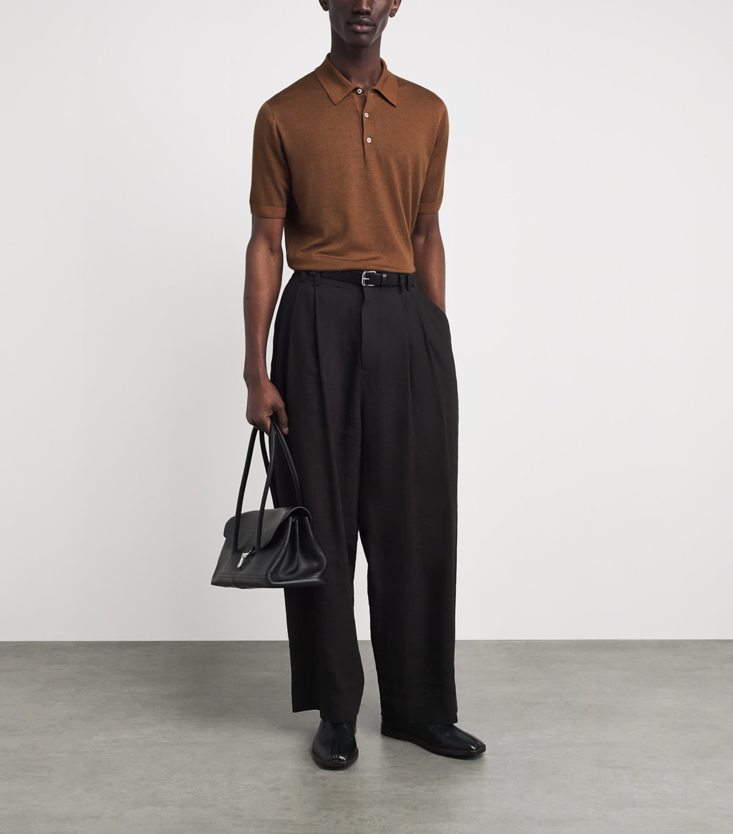 Corneliani Mens Cashmere-Silk Polo Shirt Burned Land Image 2