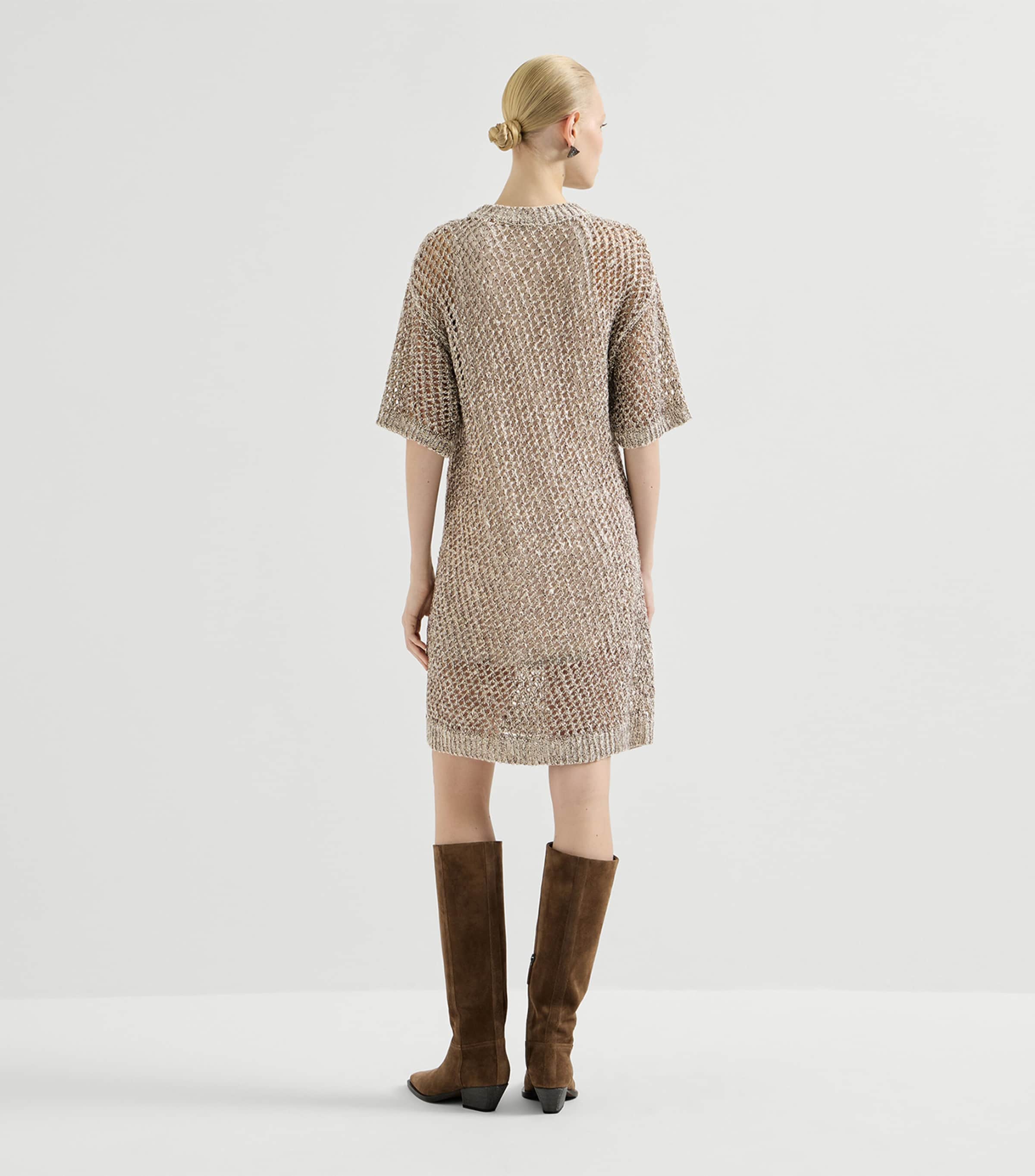 Brunello Cucinelli Womens Silk-Linen-Blend Knitted Midi Dress Image 5
