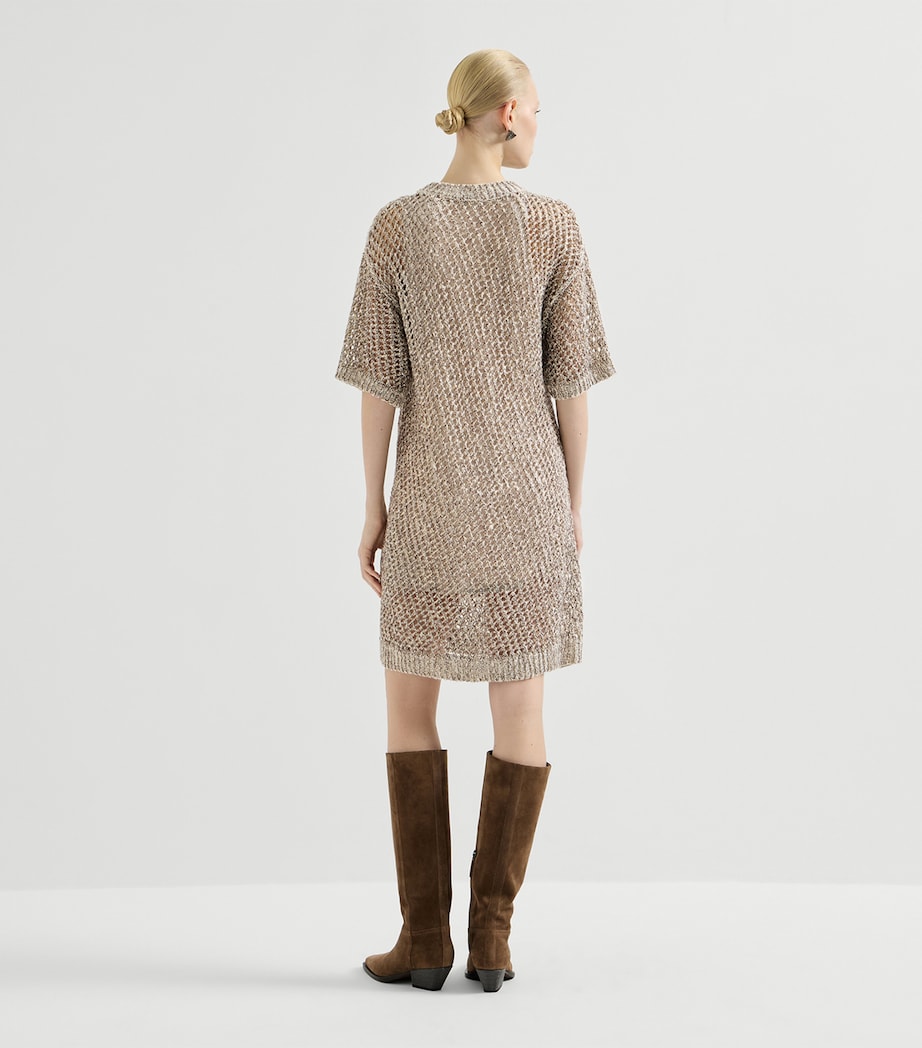 Brunello Cucinelli Womens Silk-Linen-Blend Knitted Midi Dress Image 5