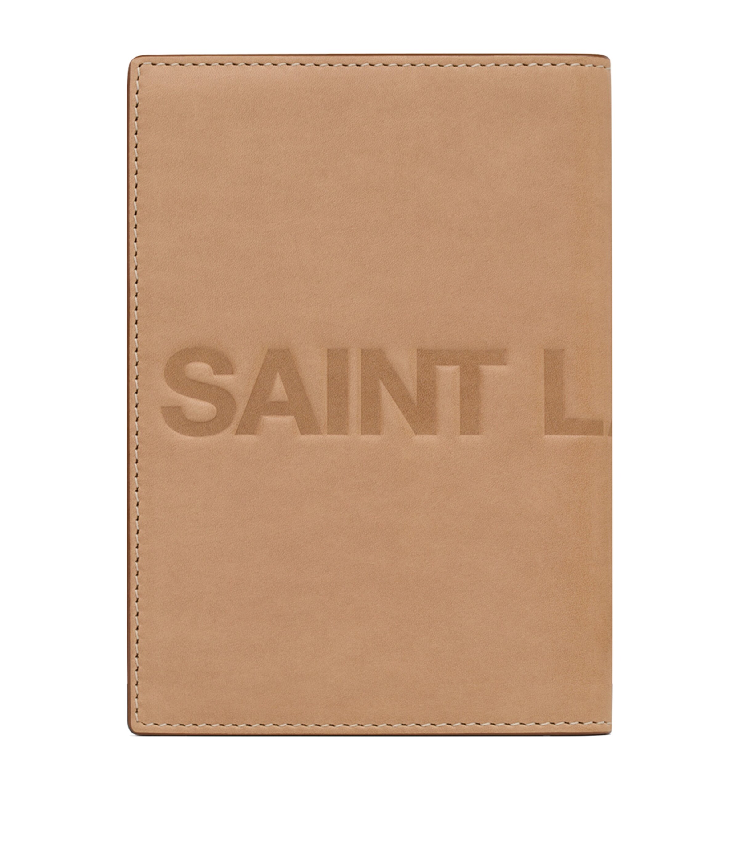 Saint Laurent Leather Logo Passport Holder In Beige