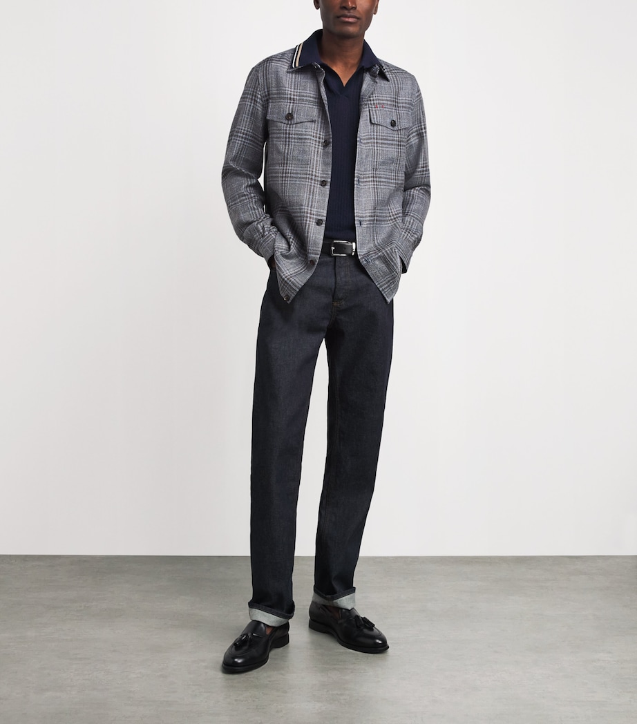 Isaia Mens Wool-Silk-Linen Check Overshirt Image 2