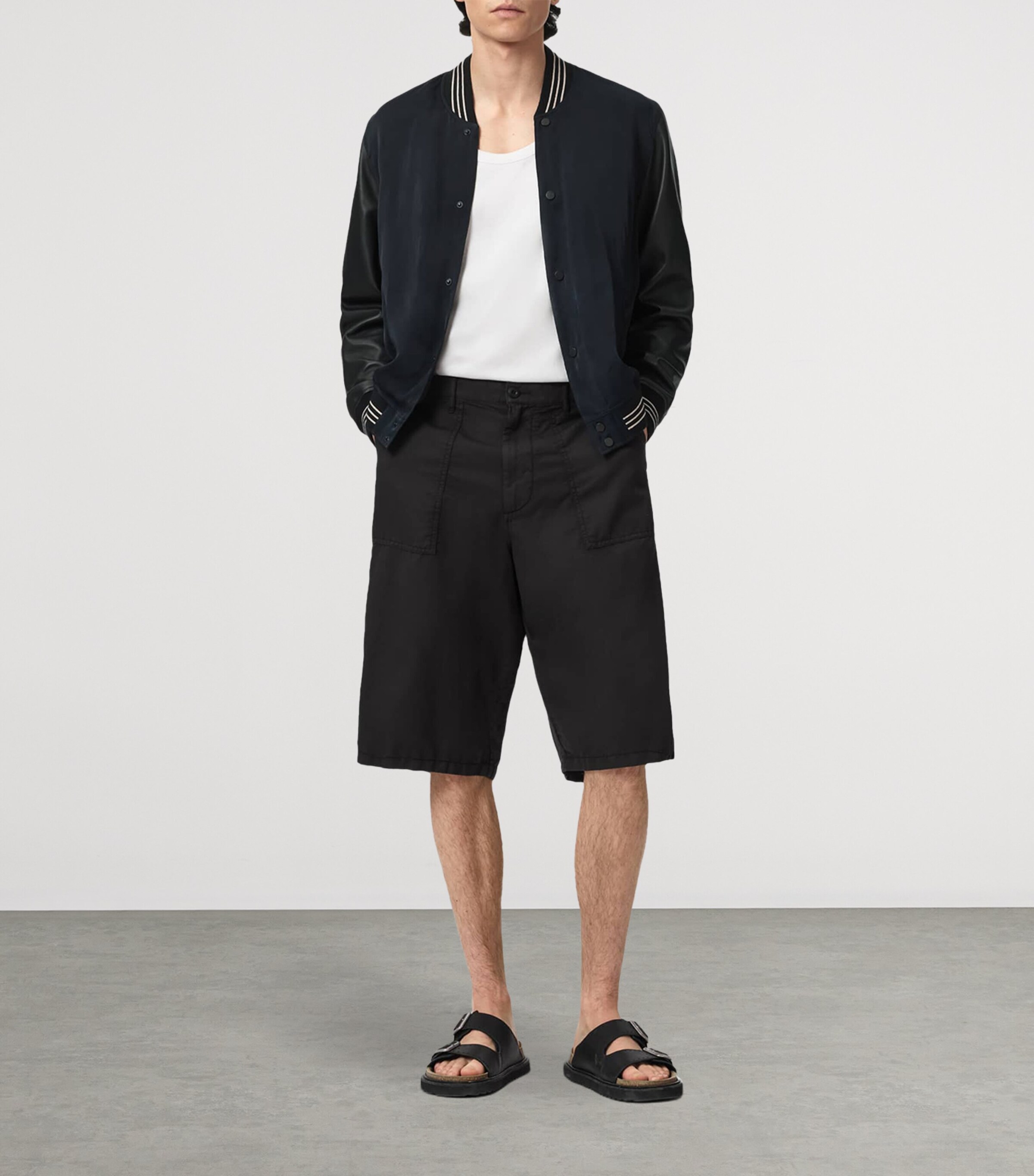 AllSaints Mens Taishi Varsity Bomber Jacket Navy/black Image 2
