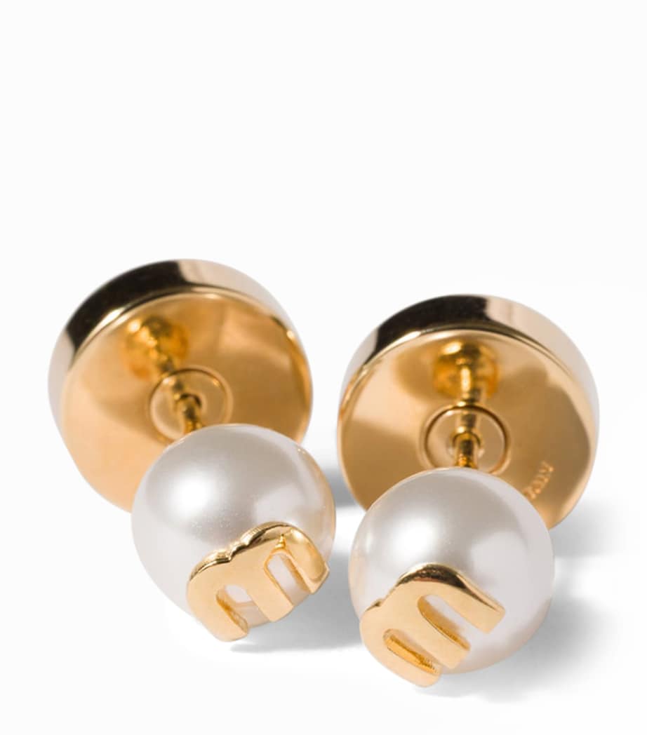 Miu Miu Faux Pearl Logo Stud Earrings Gold/silver Image 1