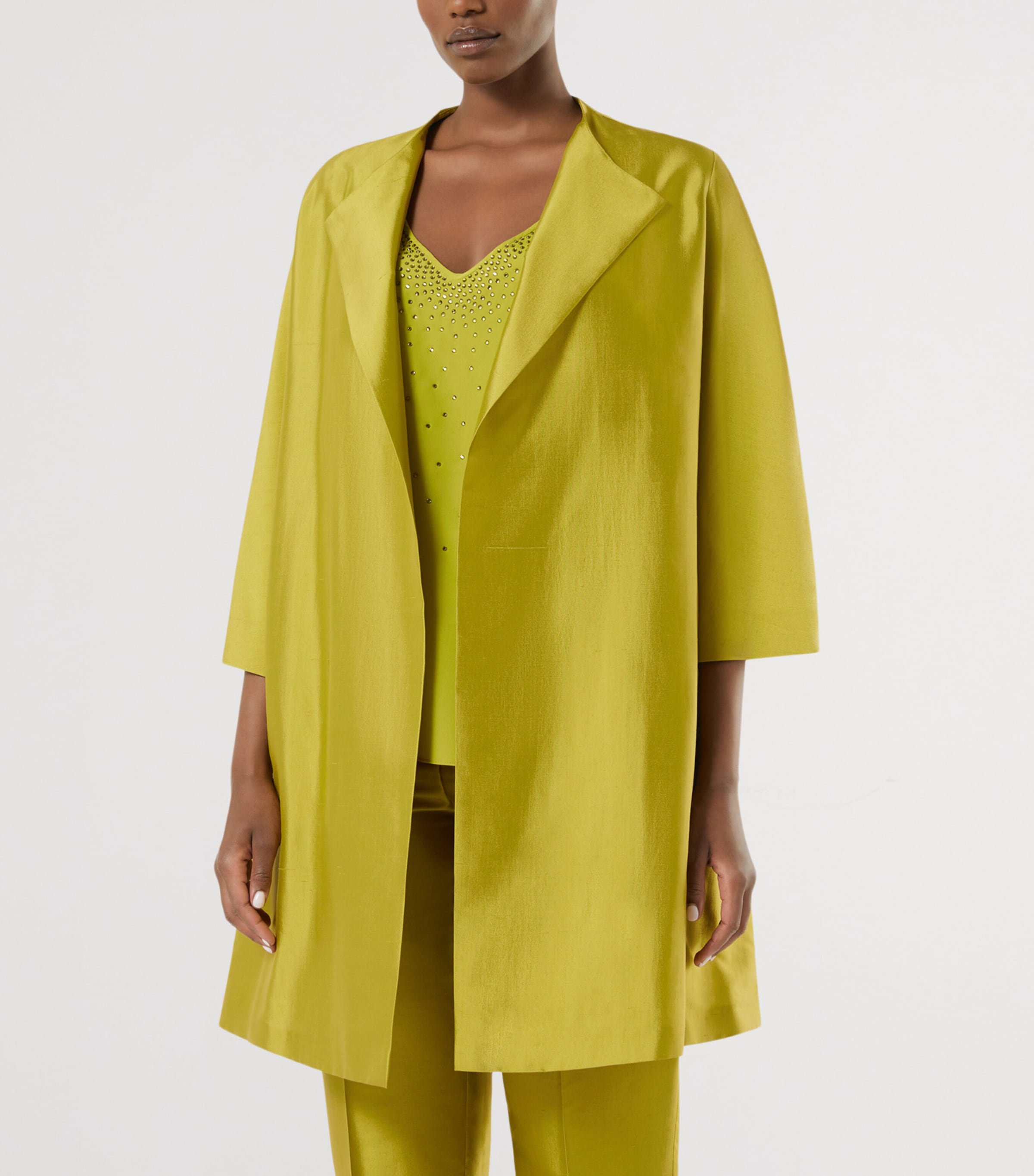 Marina Rinaldi Womens Silk Overcoat Olive Green Image 3