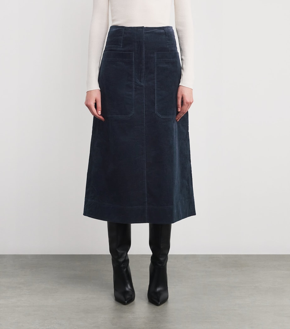 Stretch-Cotton Corduroy Midi Skirt NAVY Image 3