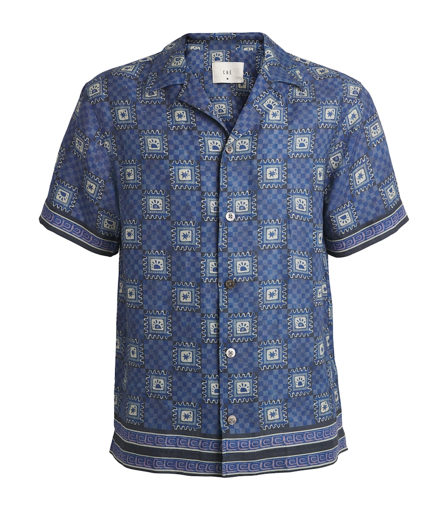 CHÉ Mens Linen Telha Print Shirt Navy Image 1