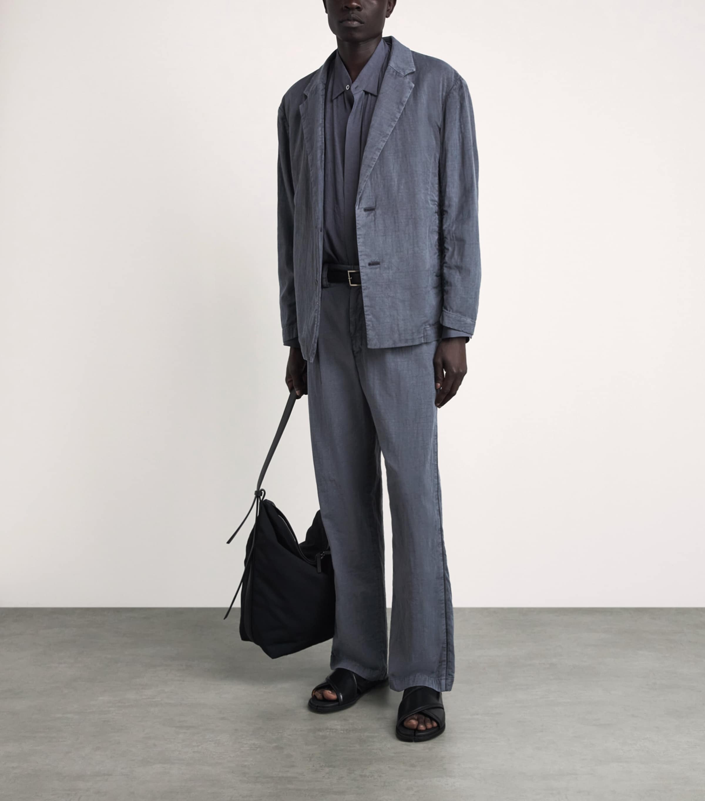 IM MEN Mens Cotton Pigment-Dyed Blazer Charcoal Gray Image 2