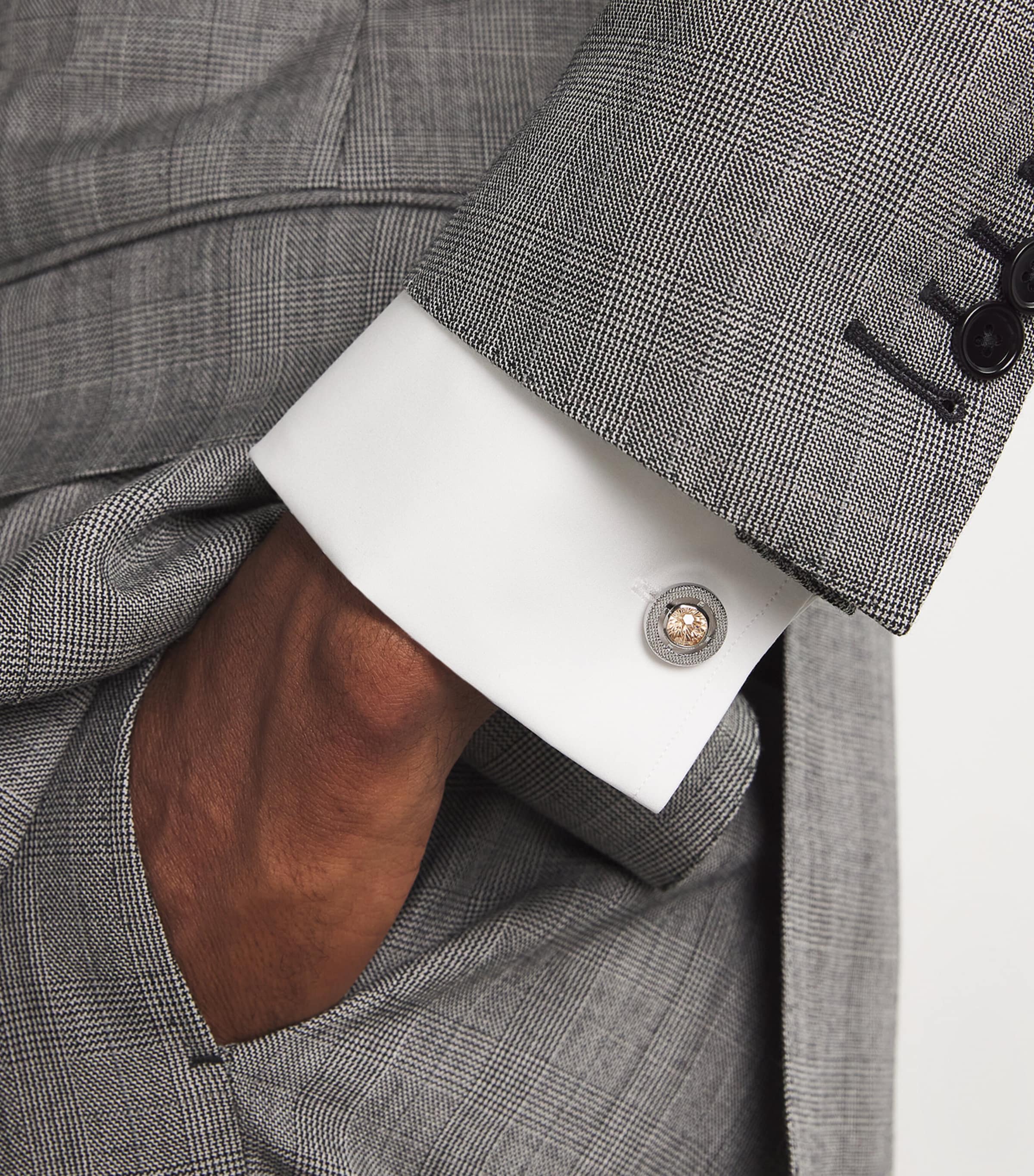 Tateossian Cubic Zirconia and Rhodium-Plated Circular Cufflinks Silver Image 5