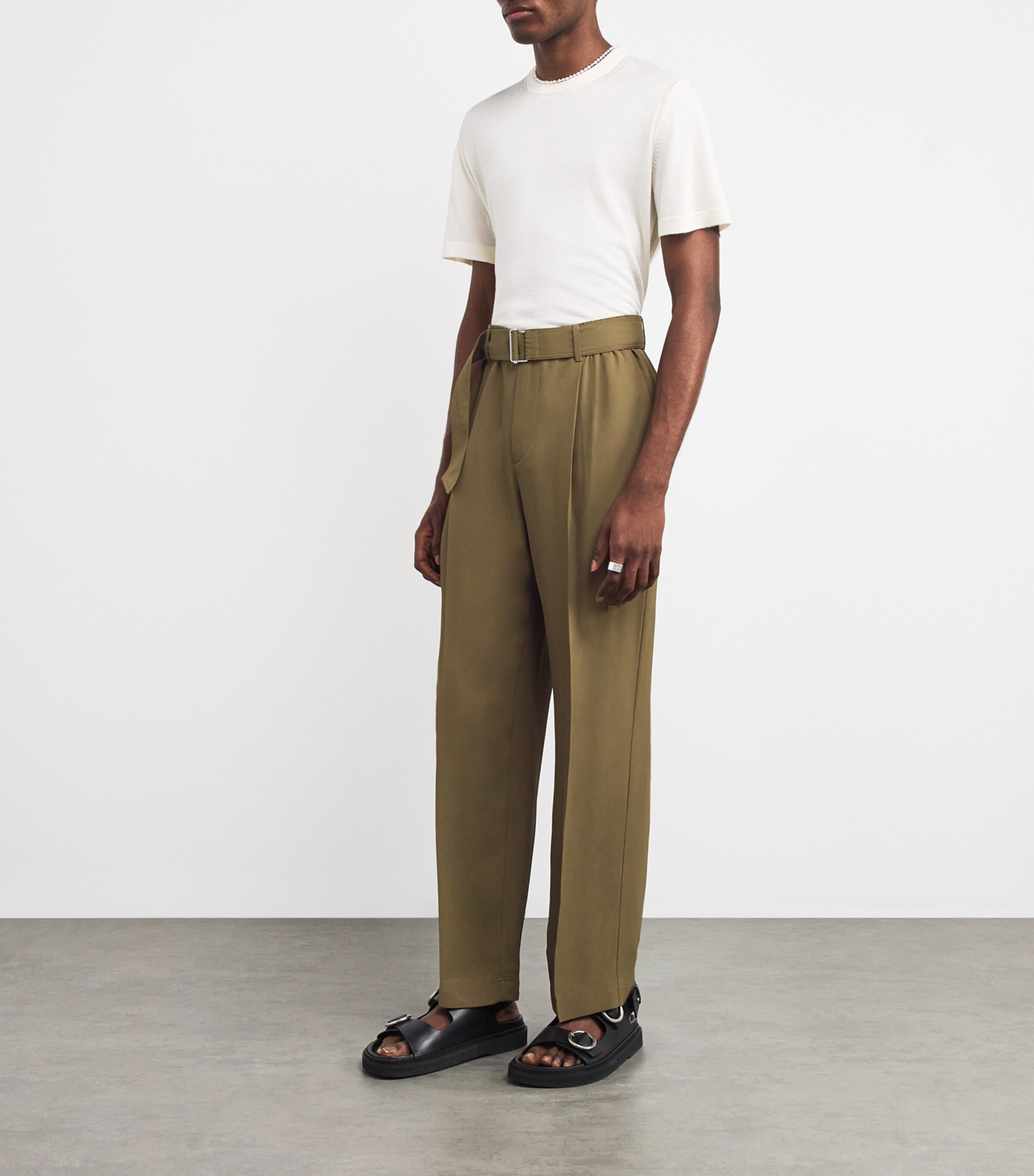 Simkhai Mens Belted Relaxed Elvis Trousers Olive Image 2