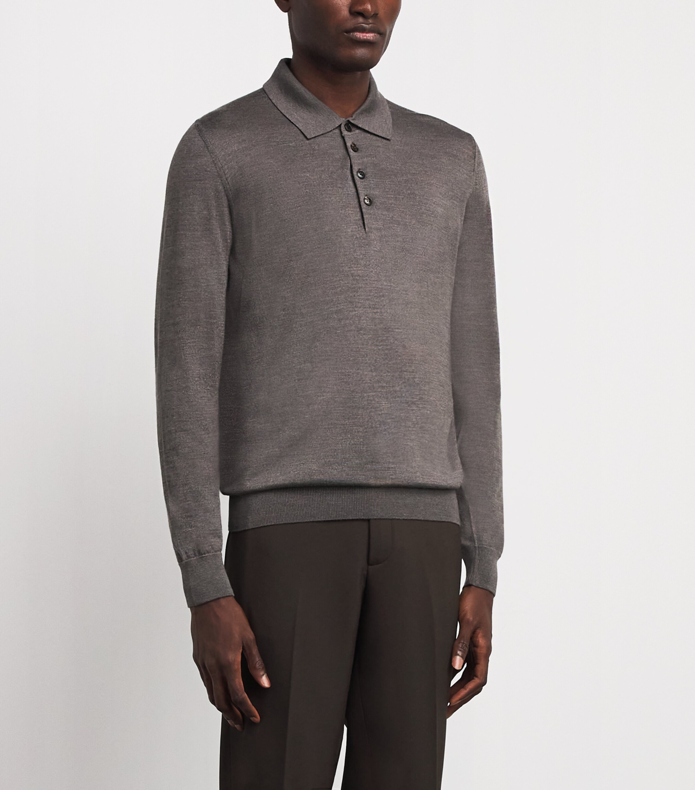 Pal Zileri Mens Wool-Silk Long-Sleeved Polo Shirt Grey Image 4