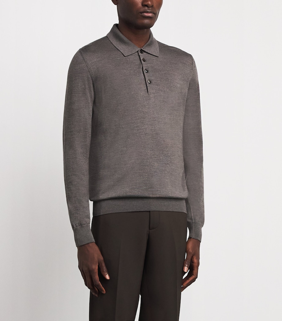 Pal Zileri Mens Wool-Silk Long-Sleeved Polo Shirt Grey Image 4