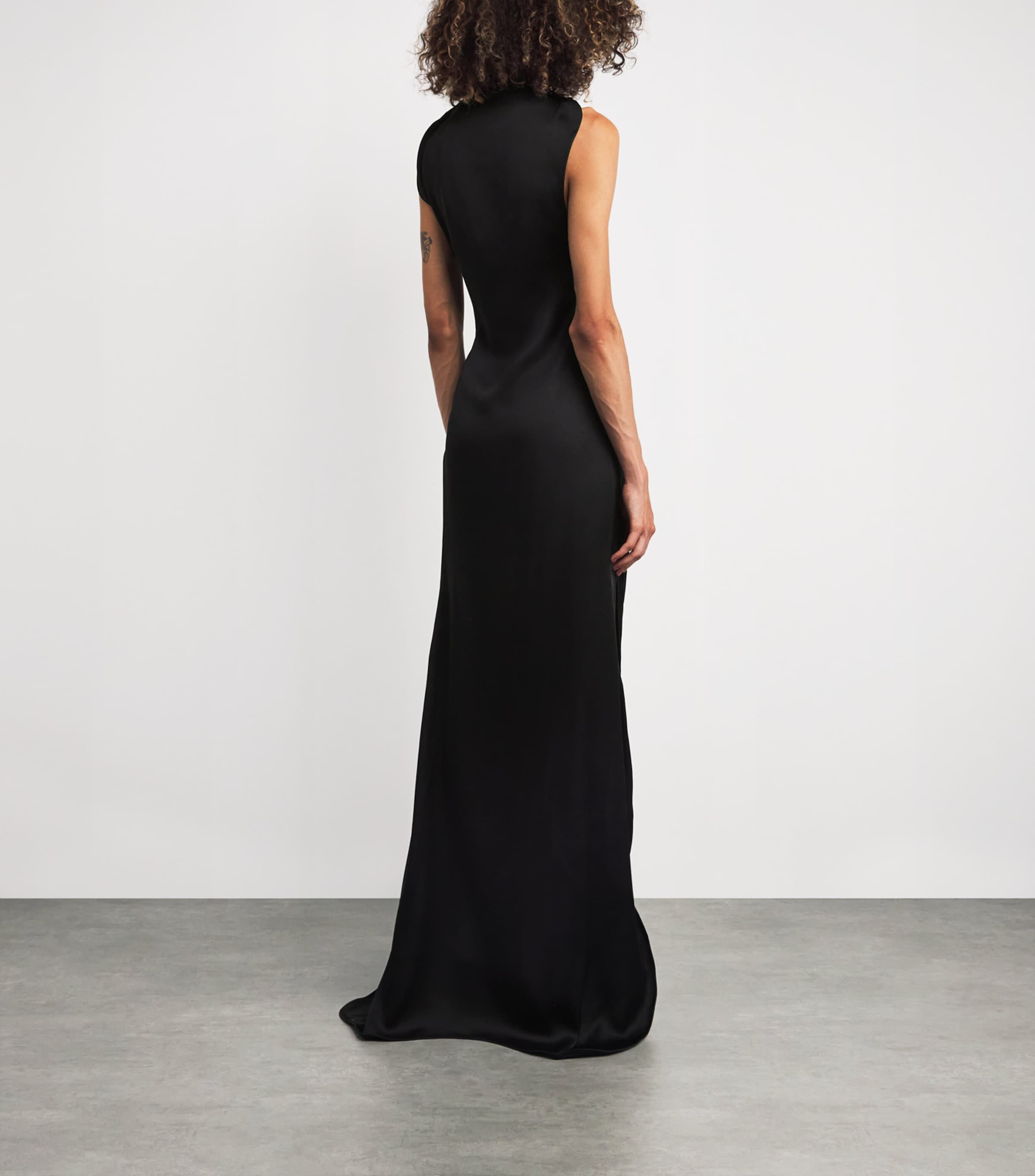 Victoria Beckham Black Satin Side-Split Gown | Harrods US