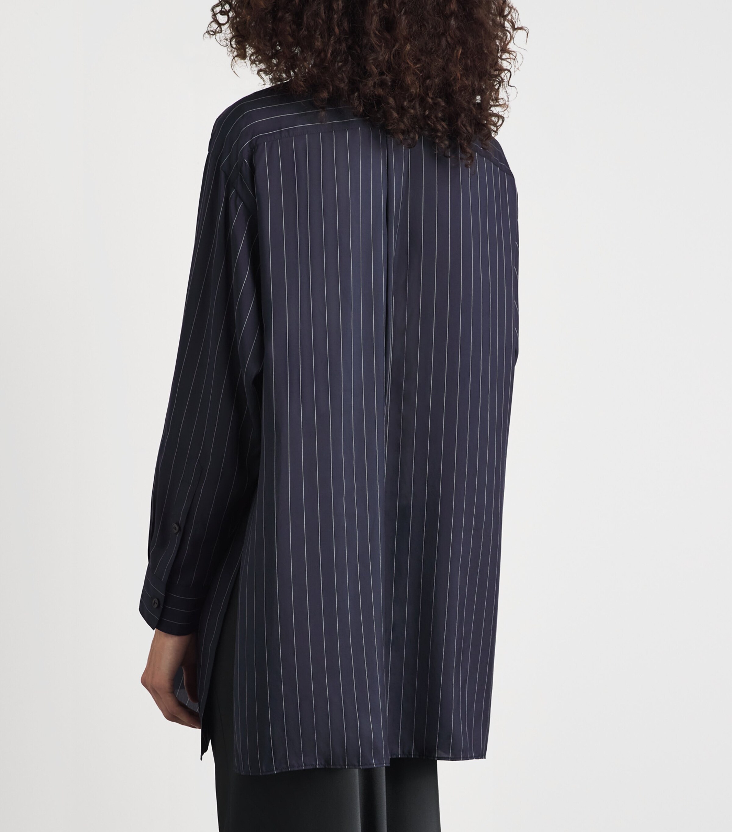 Lafayette 148 Womens Silk-Blend Pinstripe Shirt Ink Multi Image 5