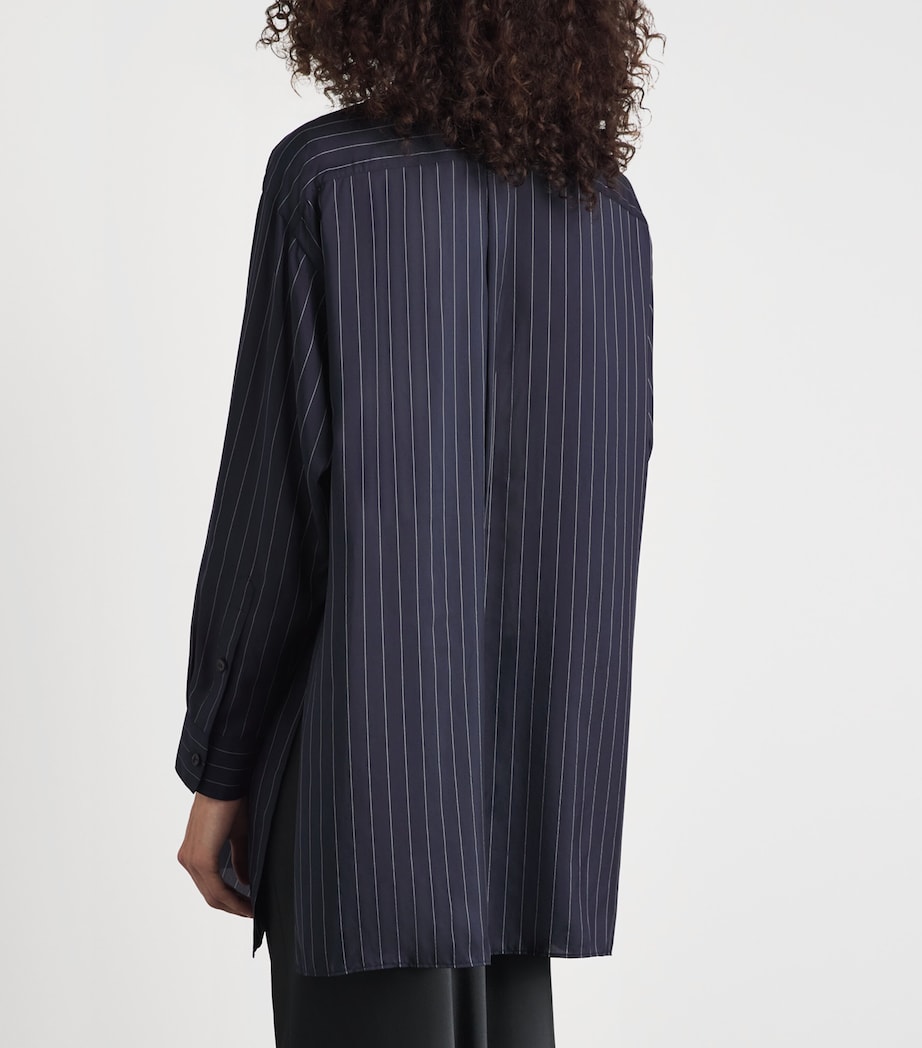 Lafayette 148 Womens Silk-Blend Pinstripe Shirt Ink Multi Image 5
