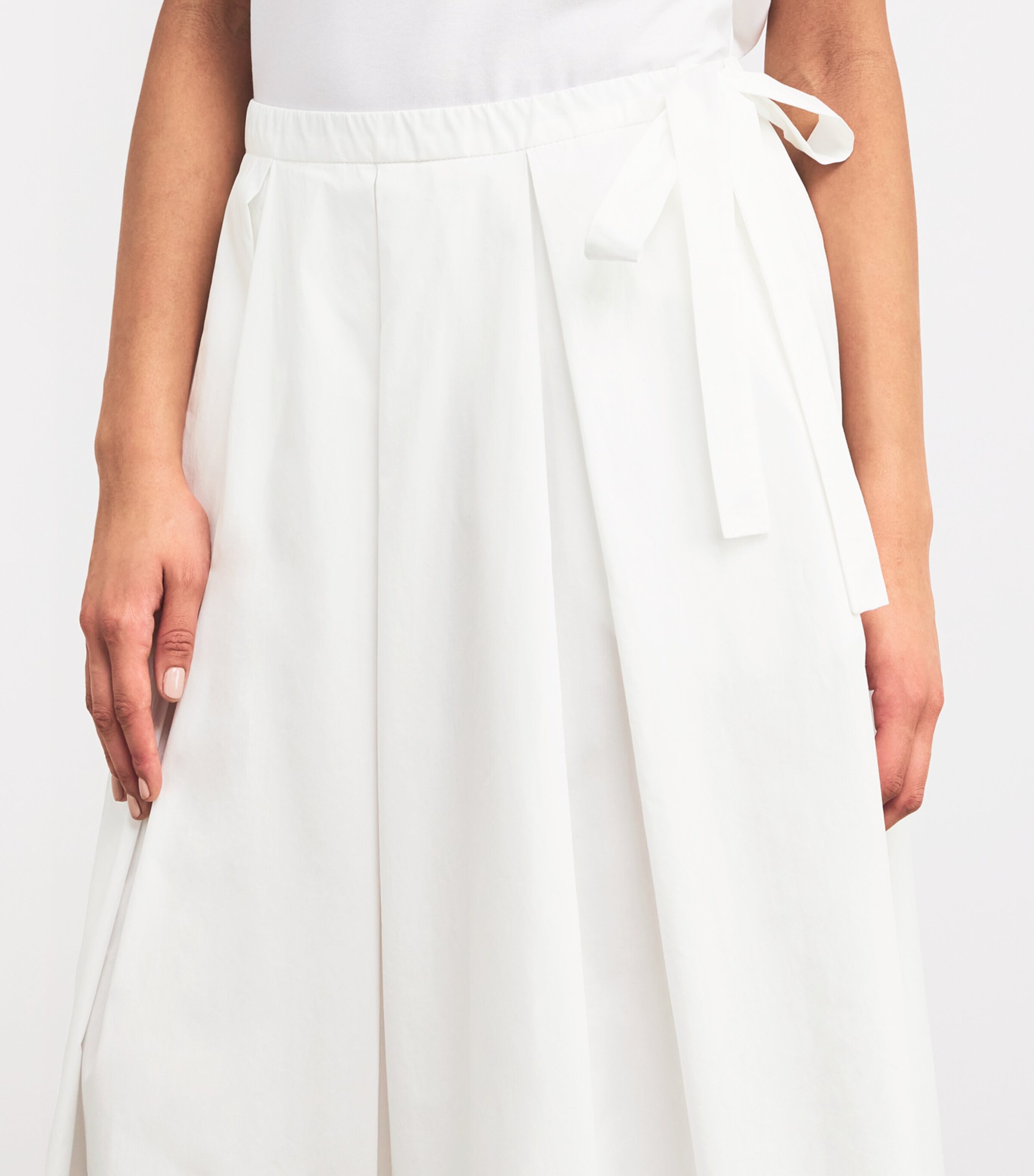 Cotton Pleated Midi Skirt WHITE Image 6
