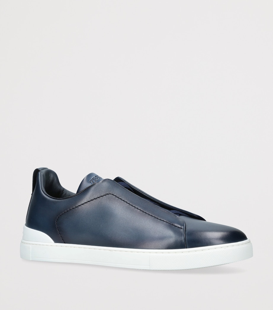 Leather Triple Stitch Sneakers NAVY Image 3