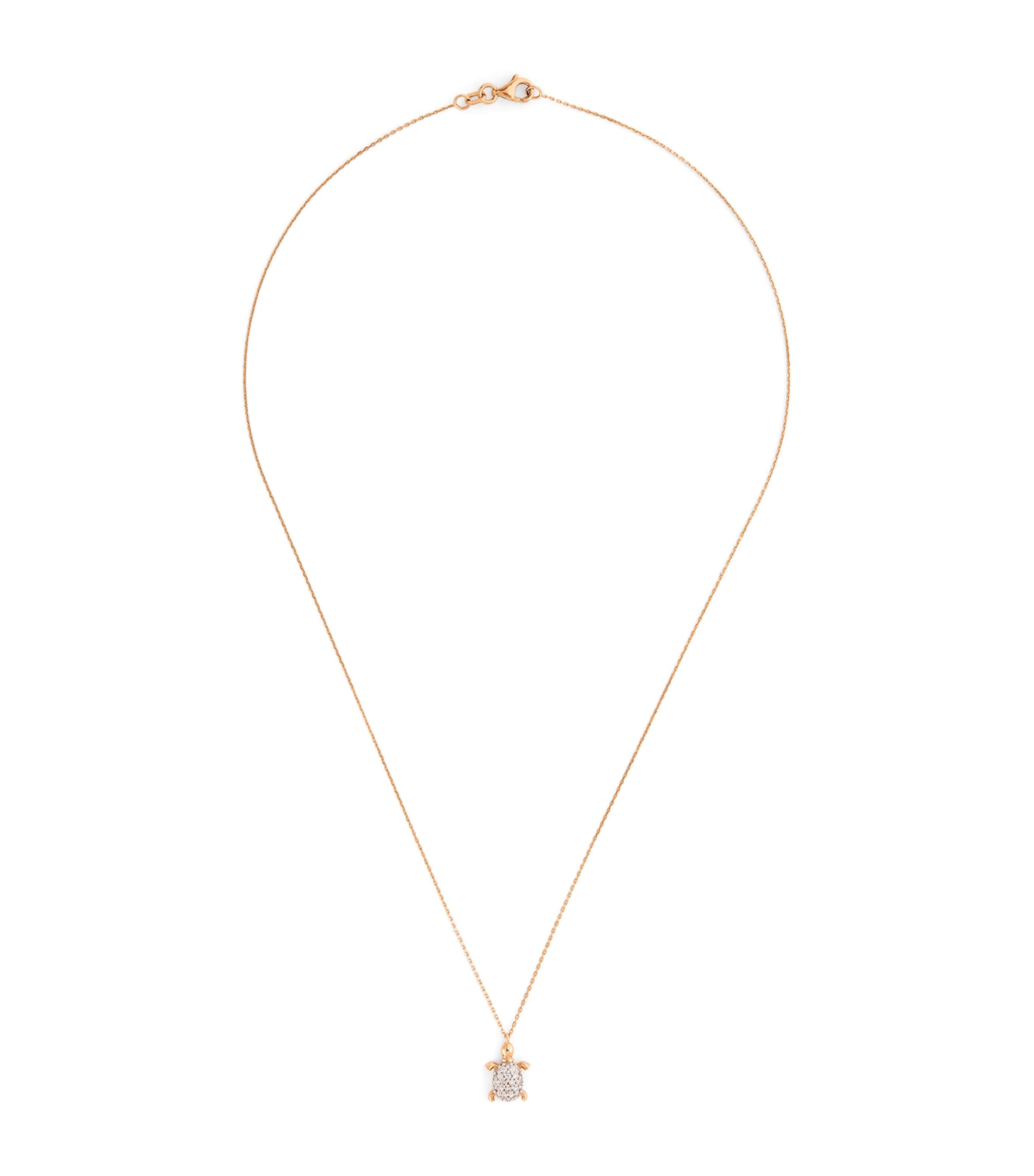 Rose Gold and Diamond Happy Turtle Necklace WHITE Image 1