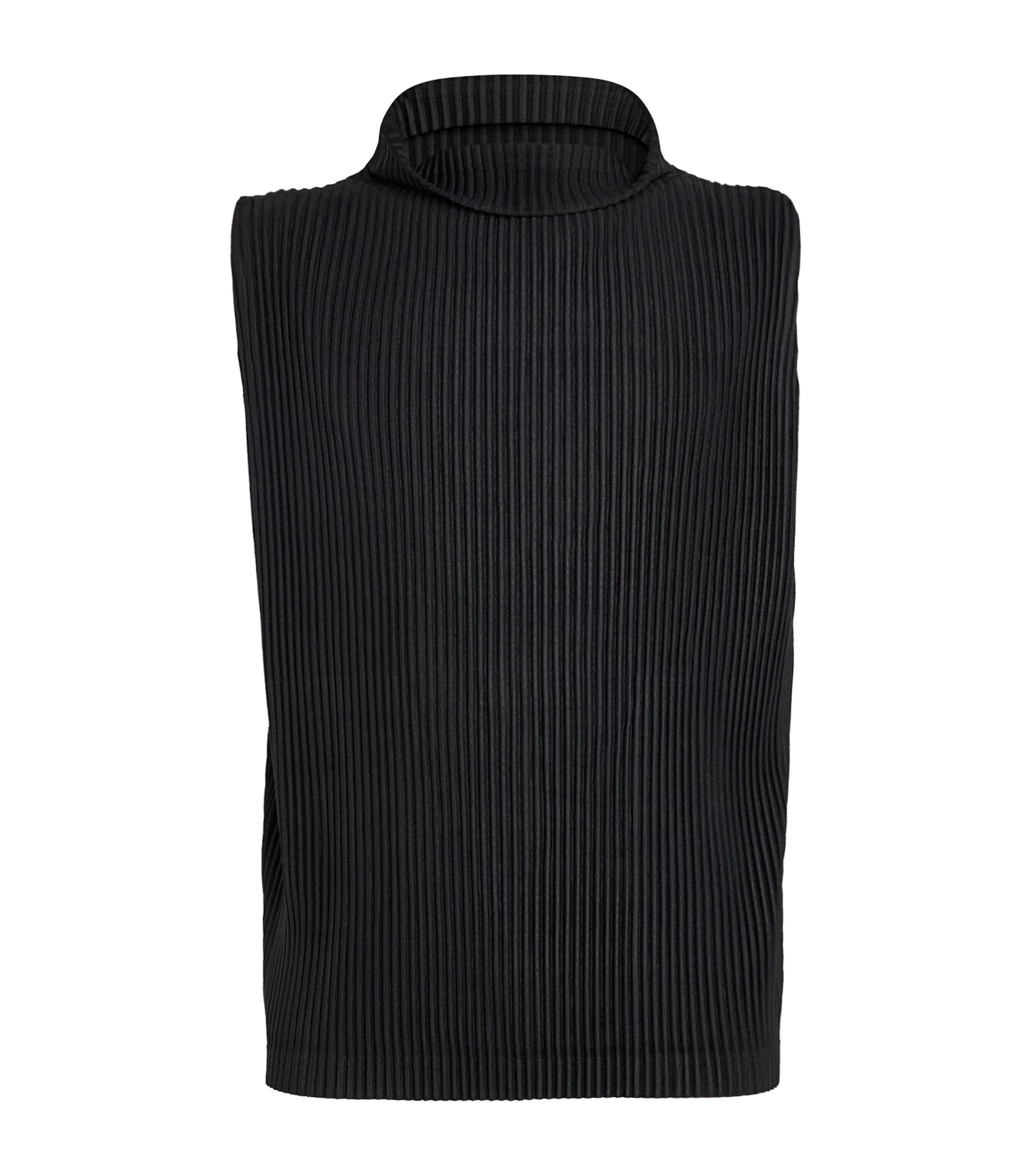 Homme Plissé Issey Miyake Black Pleated High-Neck Tank Top