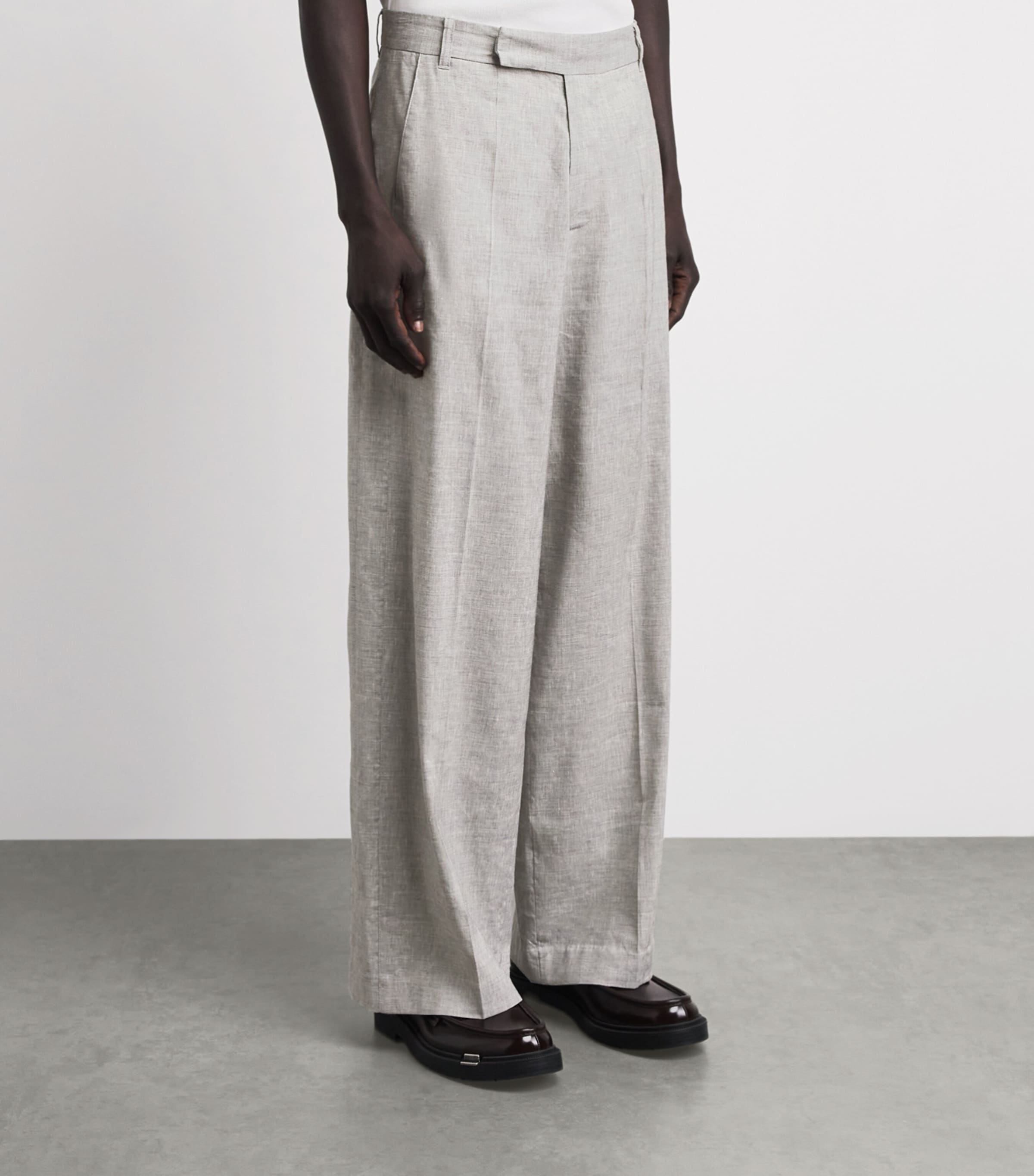 Won Hundred Mens Linen-Blend Eron Tailored Trousers Light Grey Melange Image 4